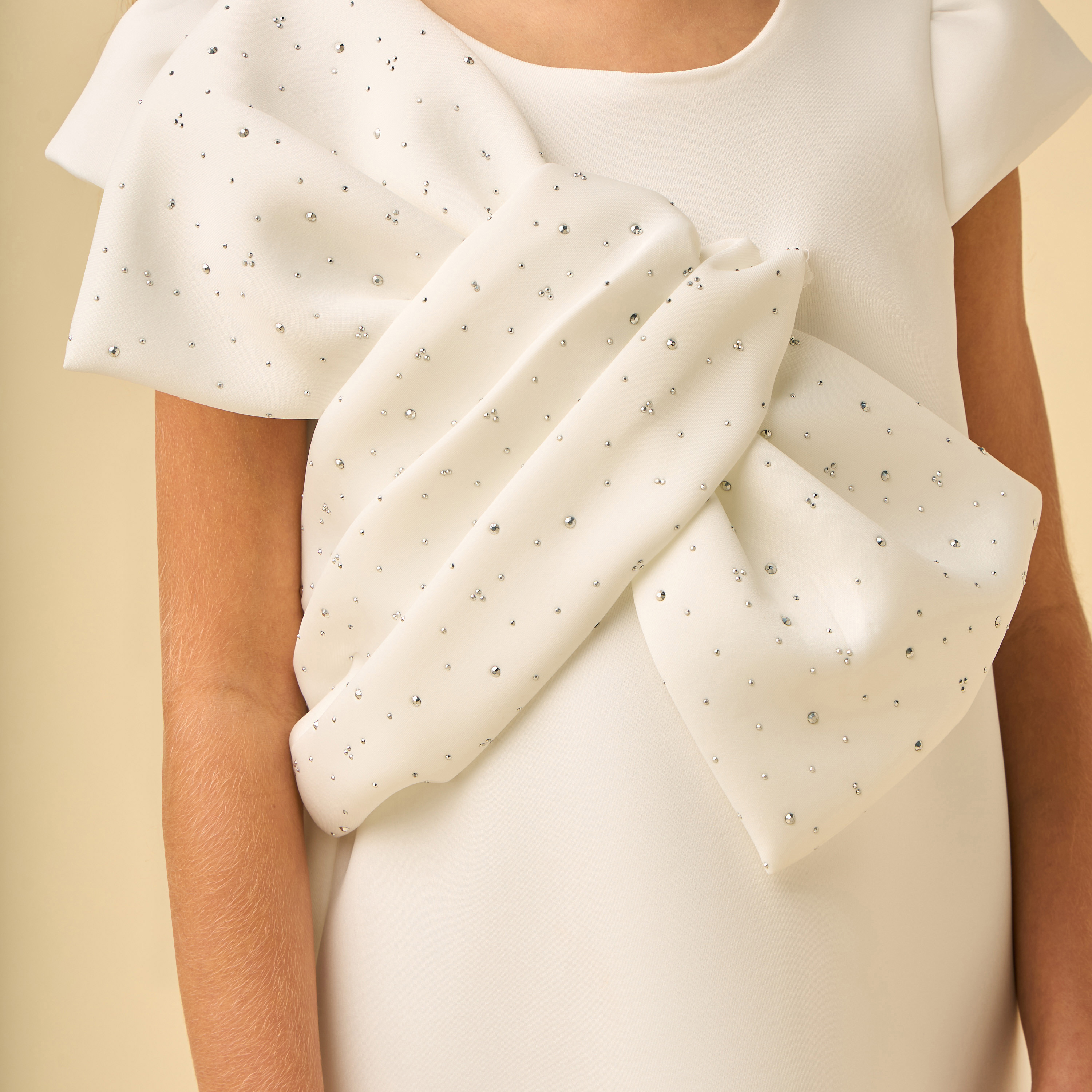 Juniors Round Neck Short Sleeves Knee Length Dress with Embellished Bow-girls-clothing-dressesandjumpsuits-image-5