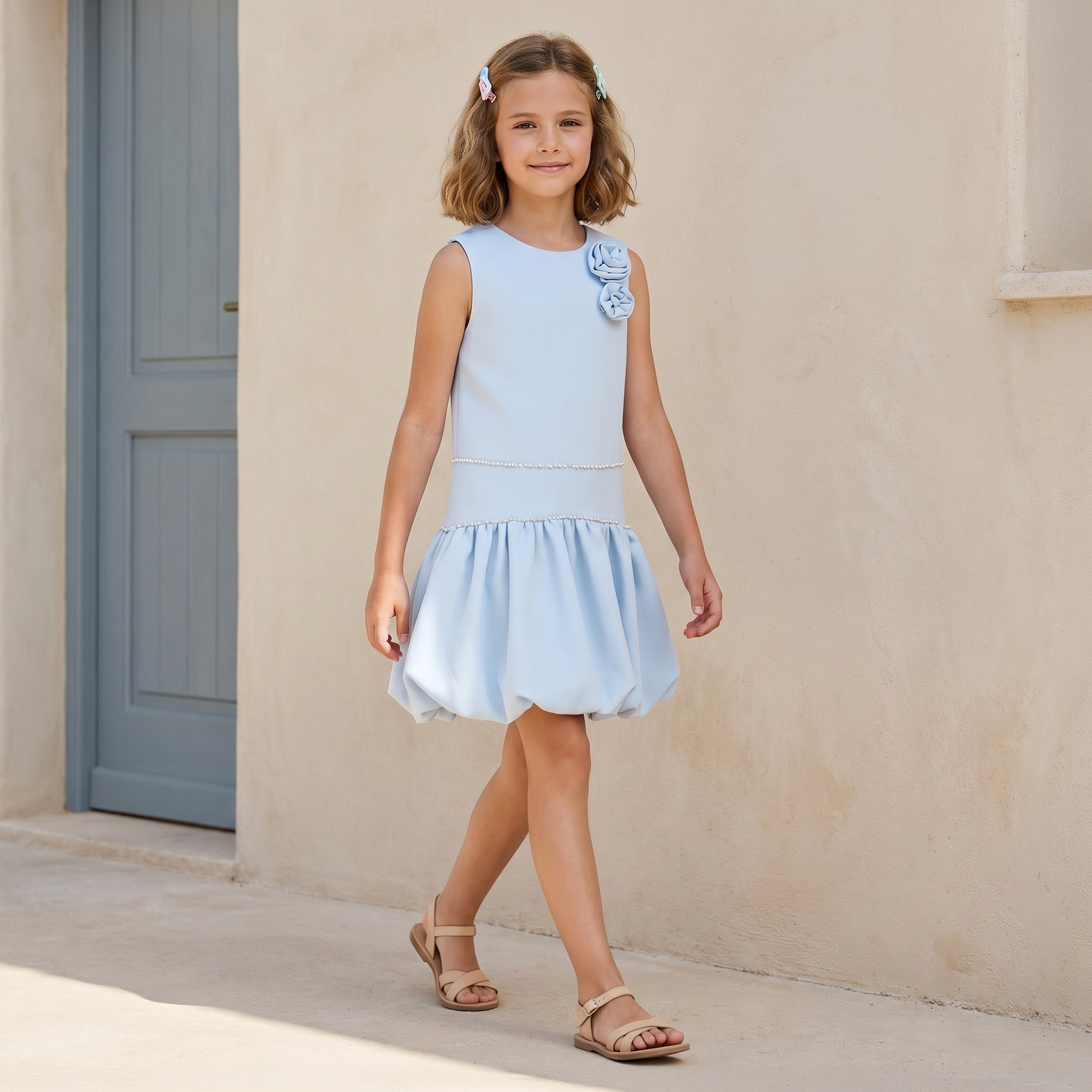 Juniors Round Neck Sleeveless Knee-Length Dress with Floral Accent-girls-clothing-dressesandjumpsuits-image-1