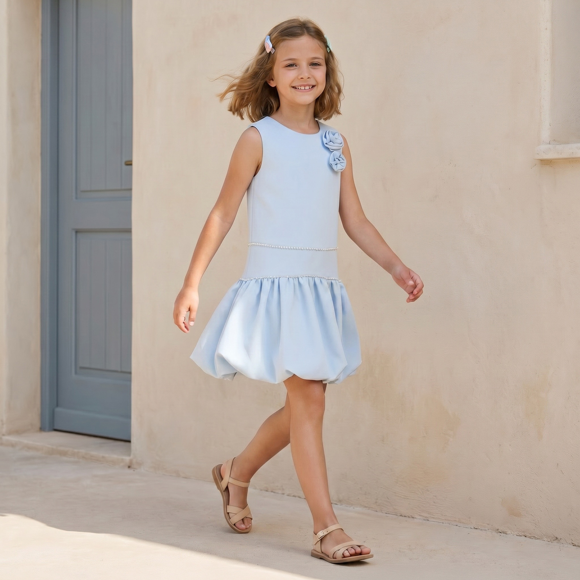 Juniors Round Neck Sleeveless Knee-Length Dress with Floral Accent-girls-clothing-dressesandjumpsuits-image-2