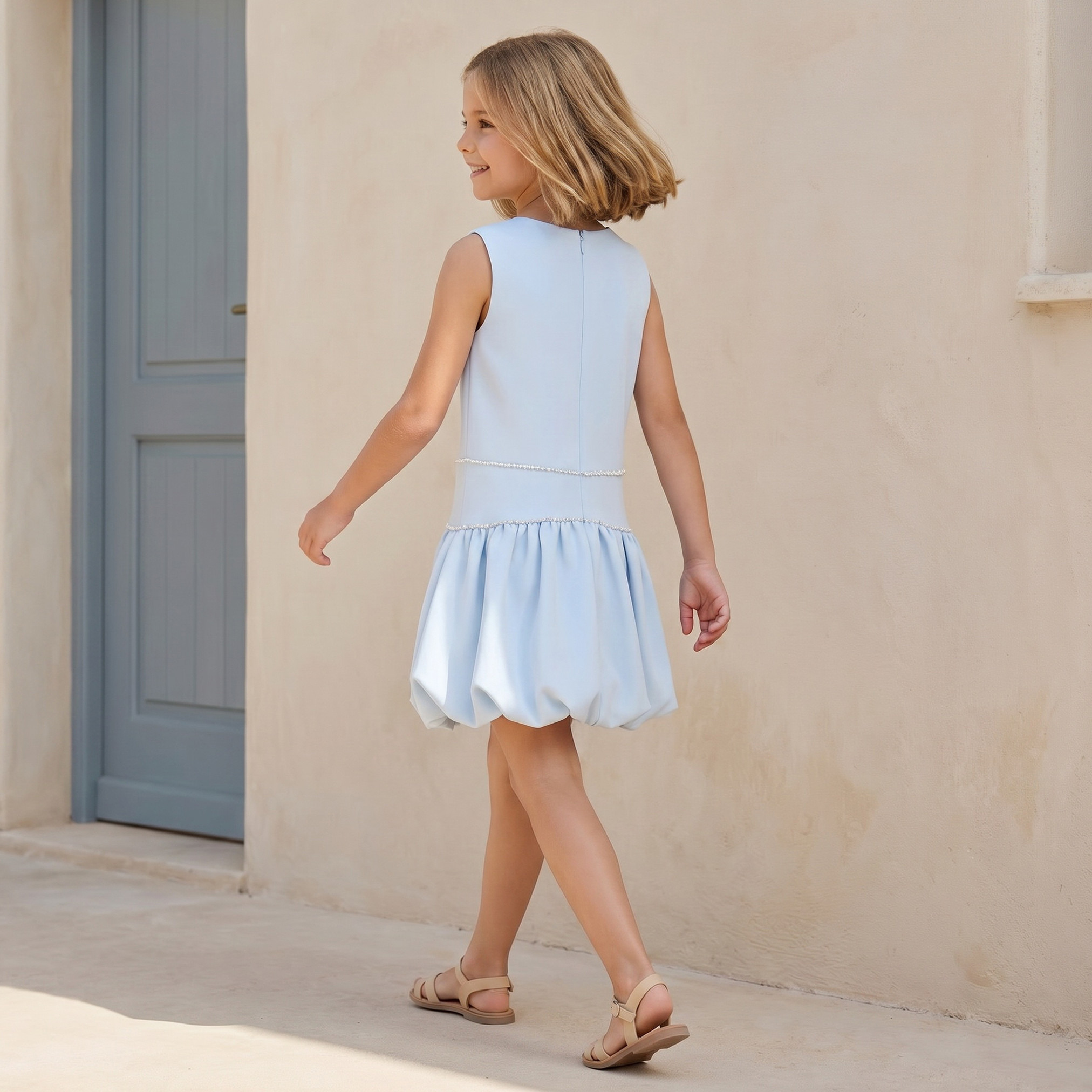 Juniors Round Neck Sleeveless Knee-Length Dress with Floral Accent-girls-clothing-dressesandjumpsuits-image-3