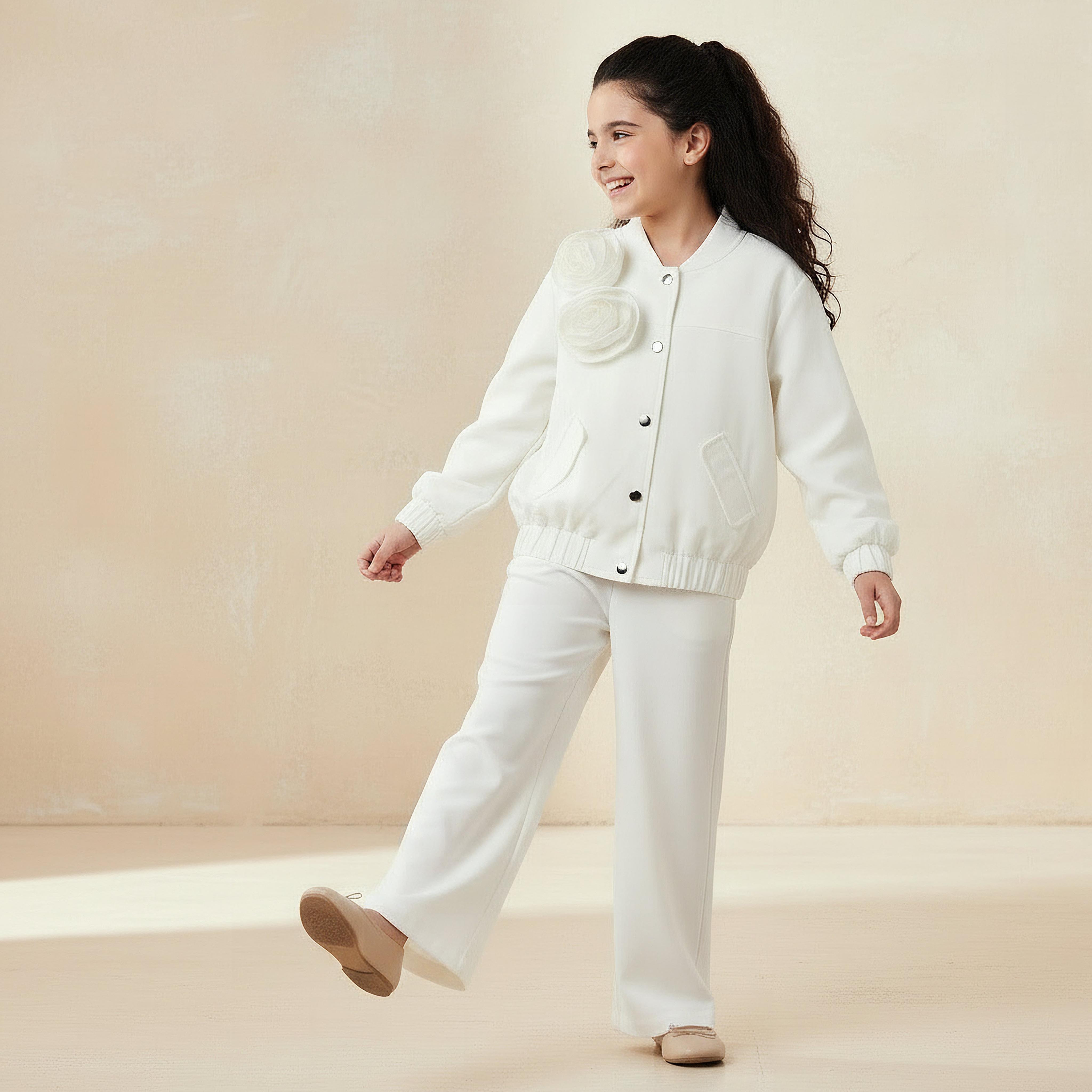 Juniors Floral Applique Jacket with Long Sleeves-girls-clothing-winterwear-jacketsandcoats-image-2