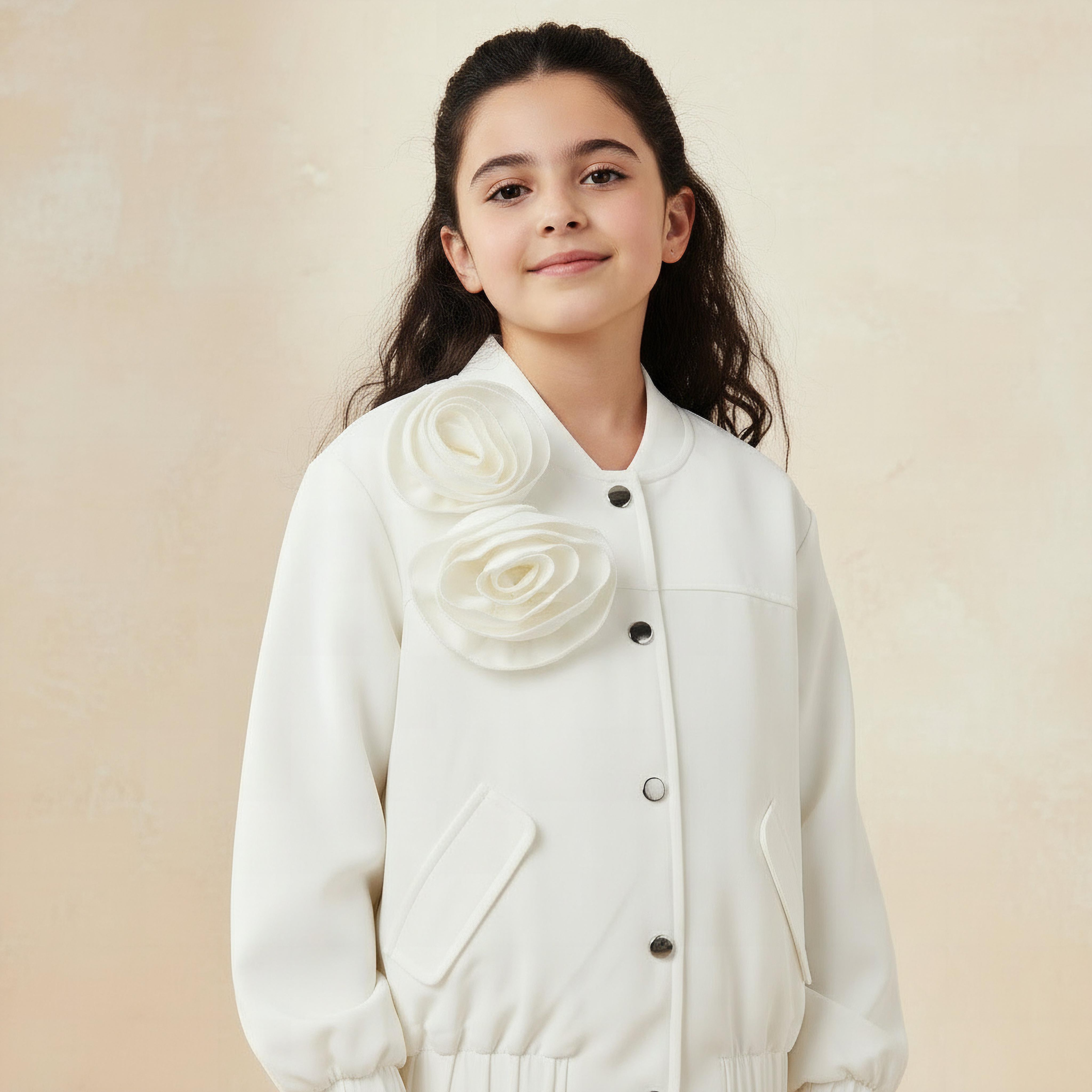 Juniors Floral Applique Jacket with Long Sleeves-girls-clothing-winterwear-jacketsandcoats-image-3
