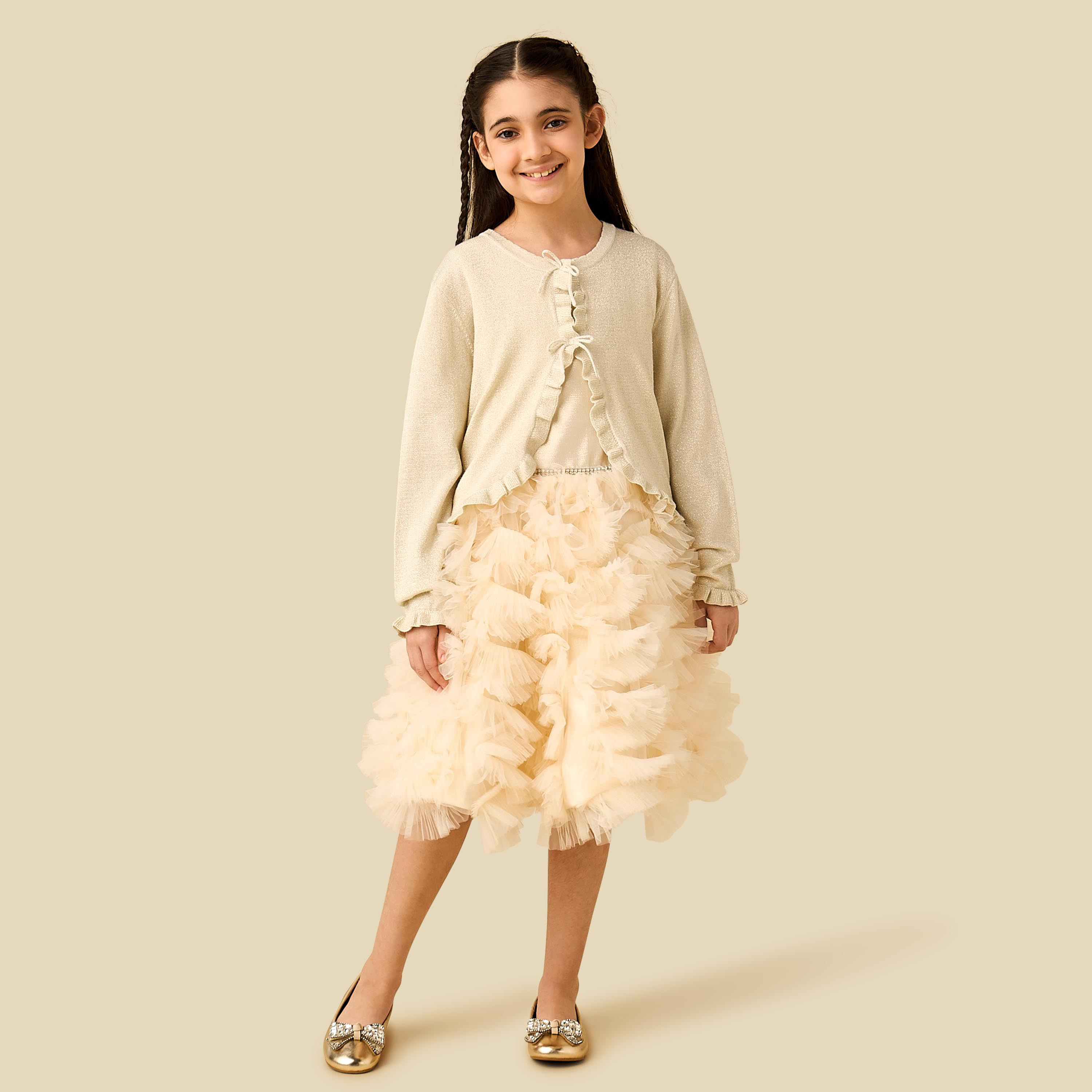Juniors Ruffle Detail Cardigan with Long Sleeves-girls-clothing-jumpersandcardigans-image-2