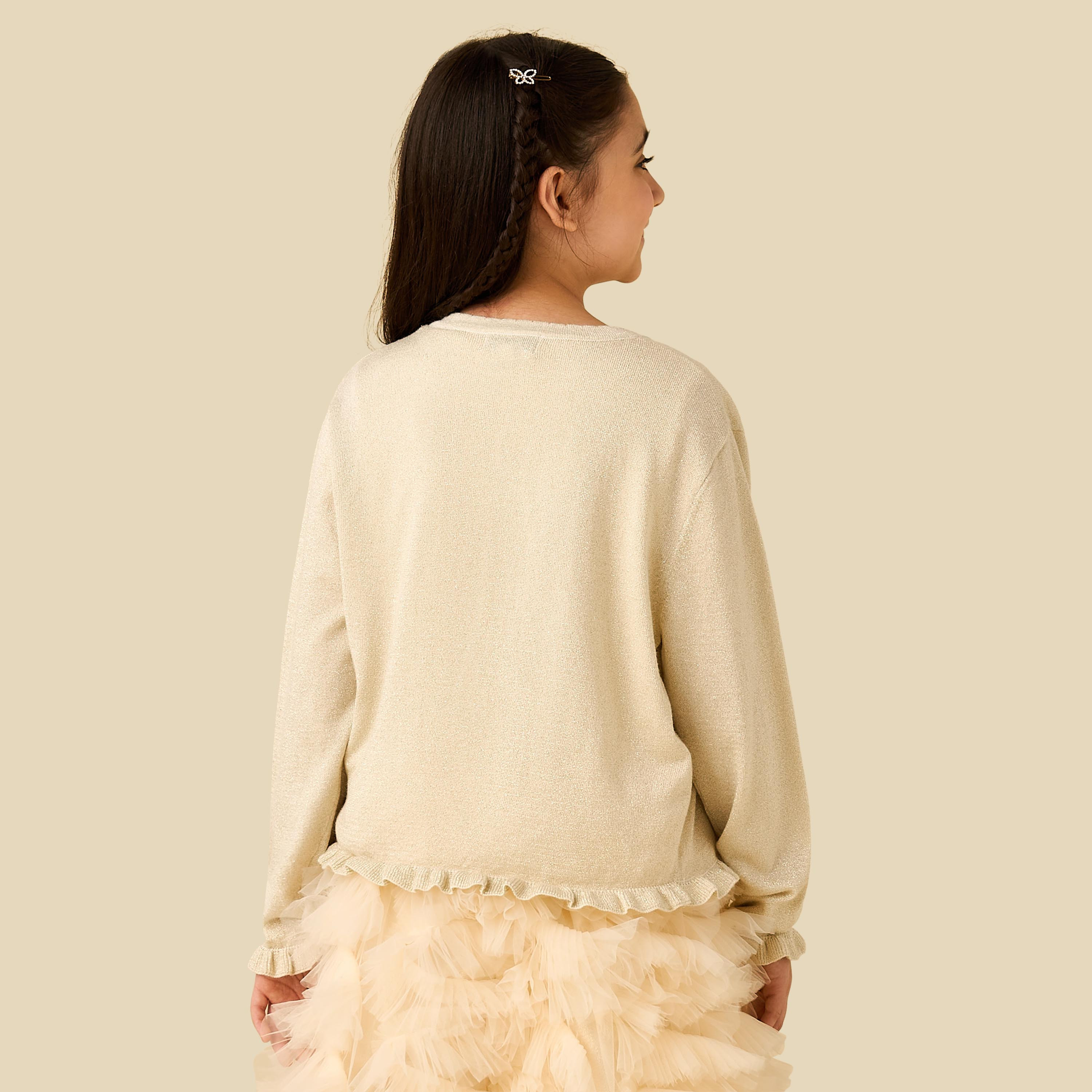 Juniors Ruffle Detail Cardigan with Long Sleeves-girls-clothing-jumpersandcardigans-image-3