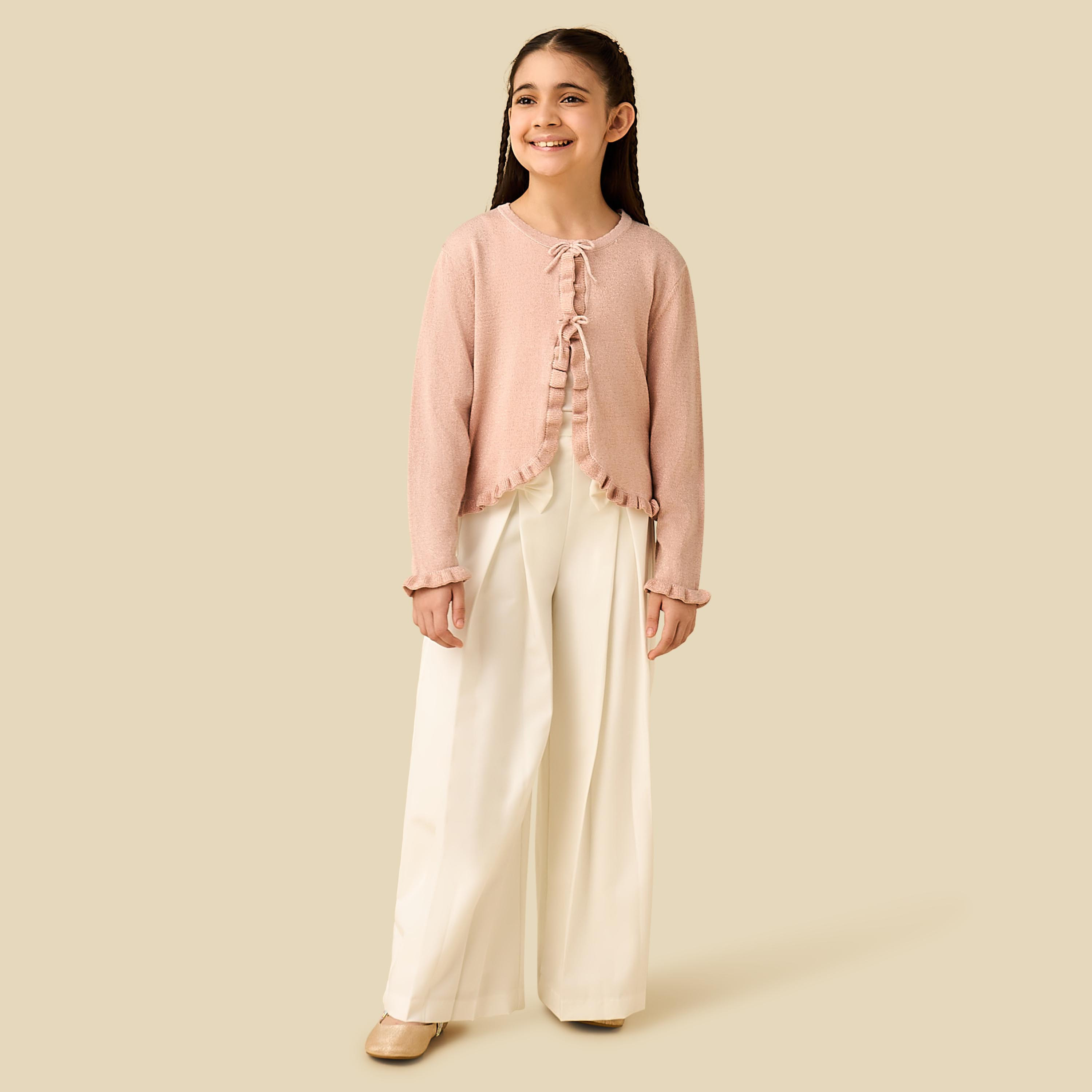 كارديجان بأكمام طويلة وتفاصيل كشكش من جونيورز-girls-clothing-jumpersandcardigans-image-4