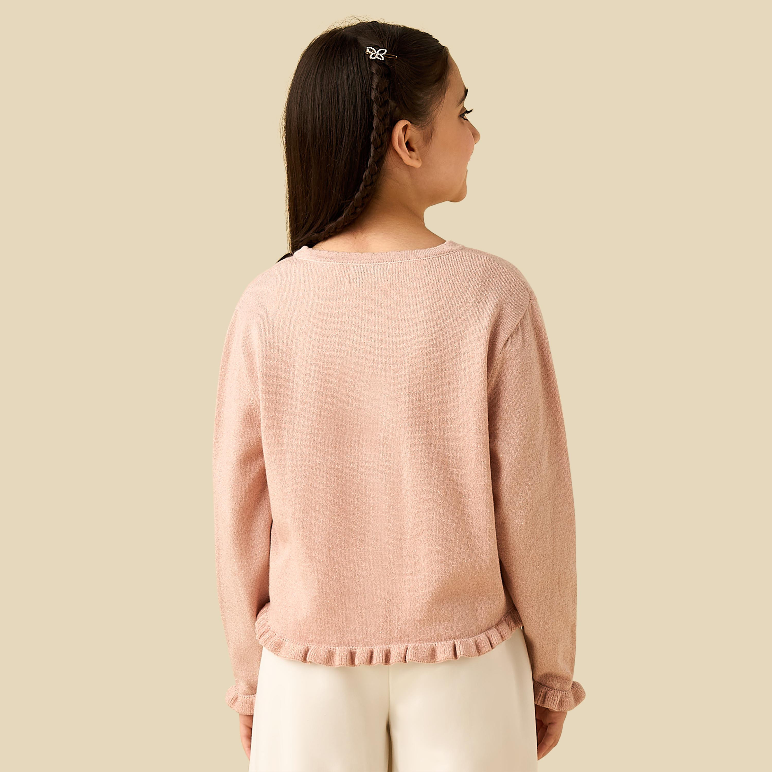 كارديجان بأكمام طويلة وتفاصيل كشكش من جونيورز-girls-clothing-jumpersandcardigans-image-3