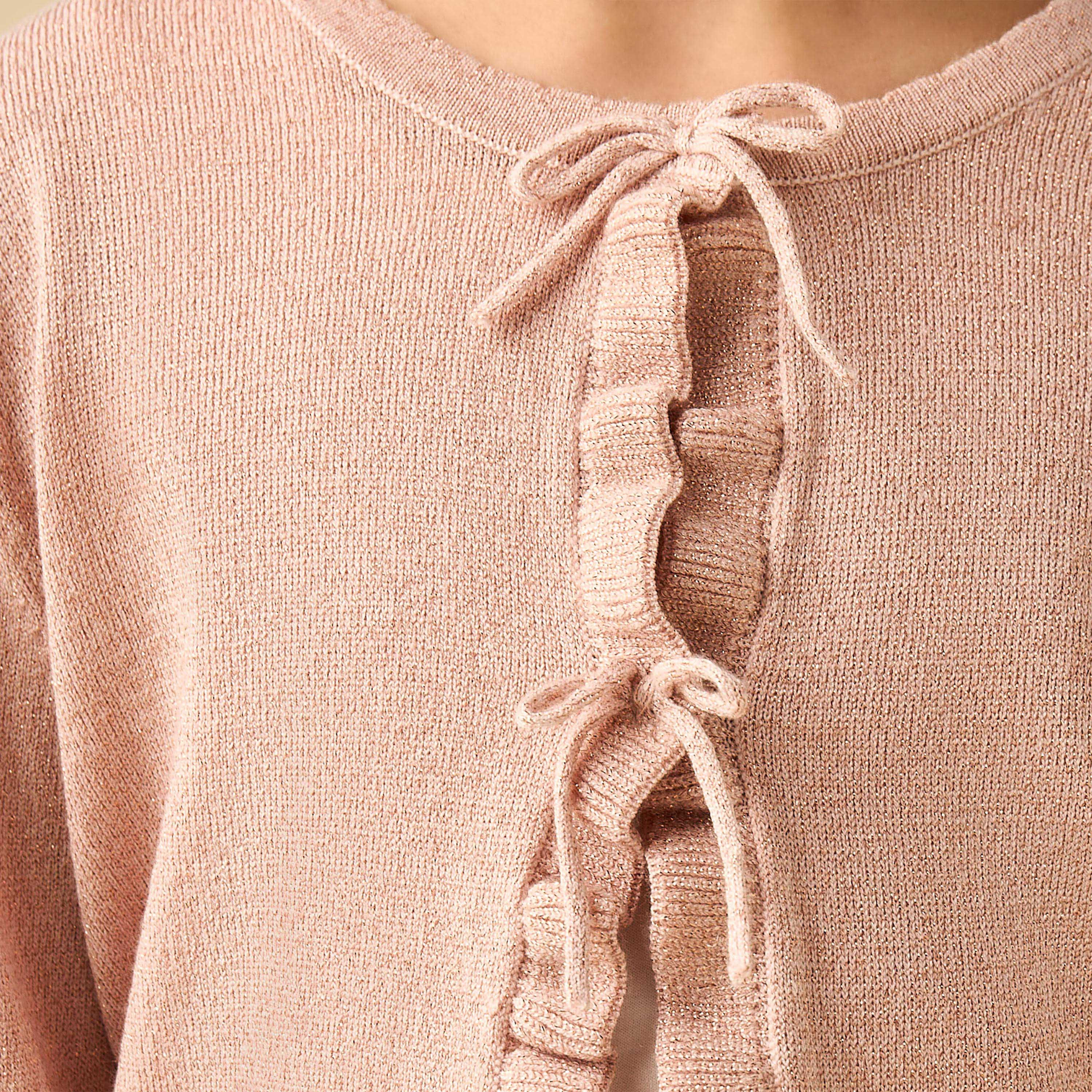 كارديجان بأكمام طويلة وتفاصيل كشكش من جونيورز-girls-clothing-jumpersandcardigans-image-1