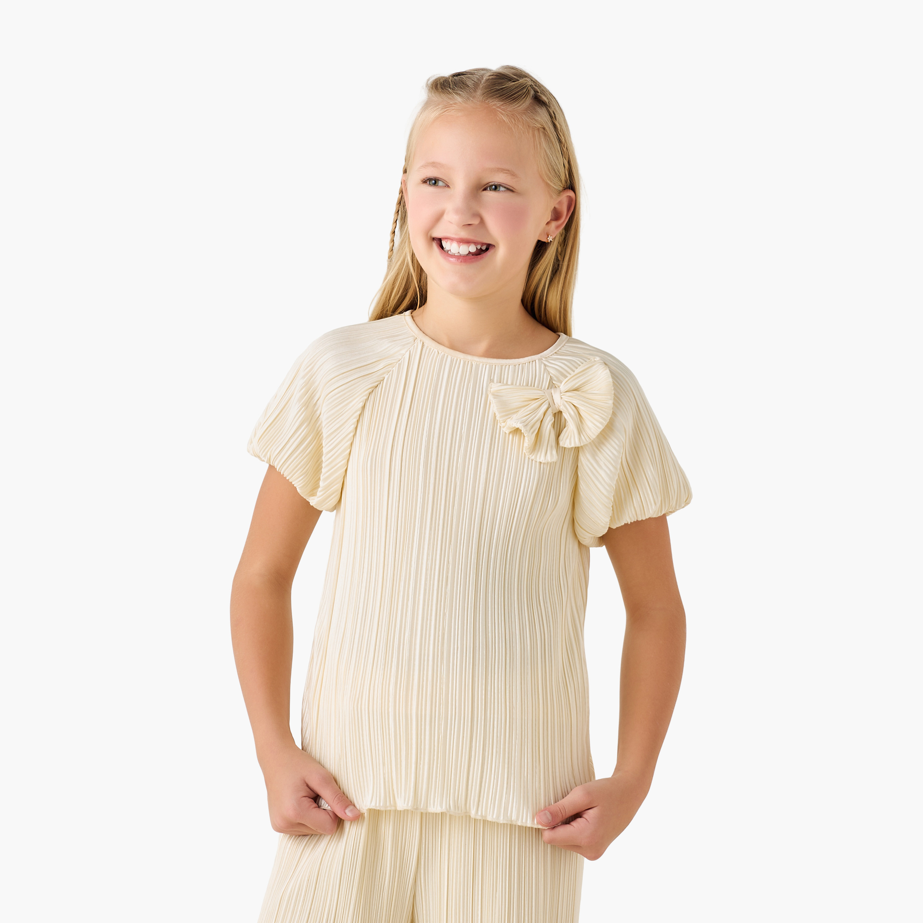 Juniors Round Neck Short Sleeve Top and Pants Set with Elasticated Waist-girls-clothing-setsandcoords-image-2