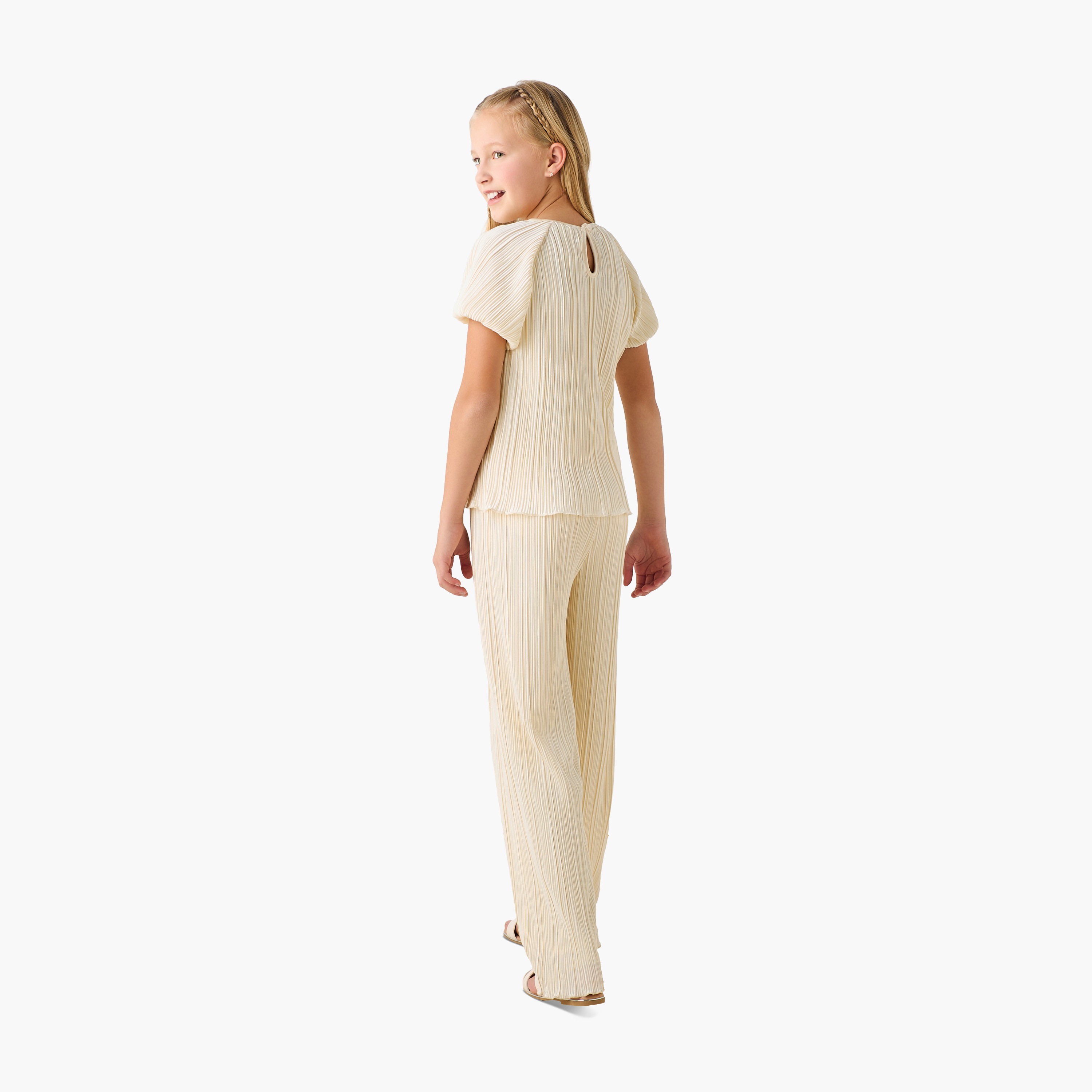 Juniors Round Neck Short Sleeve Top and Pants Set with Elasticated Waist-girls-clothing-setsandcoords-image-4