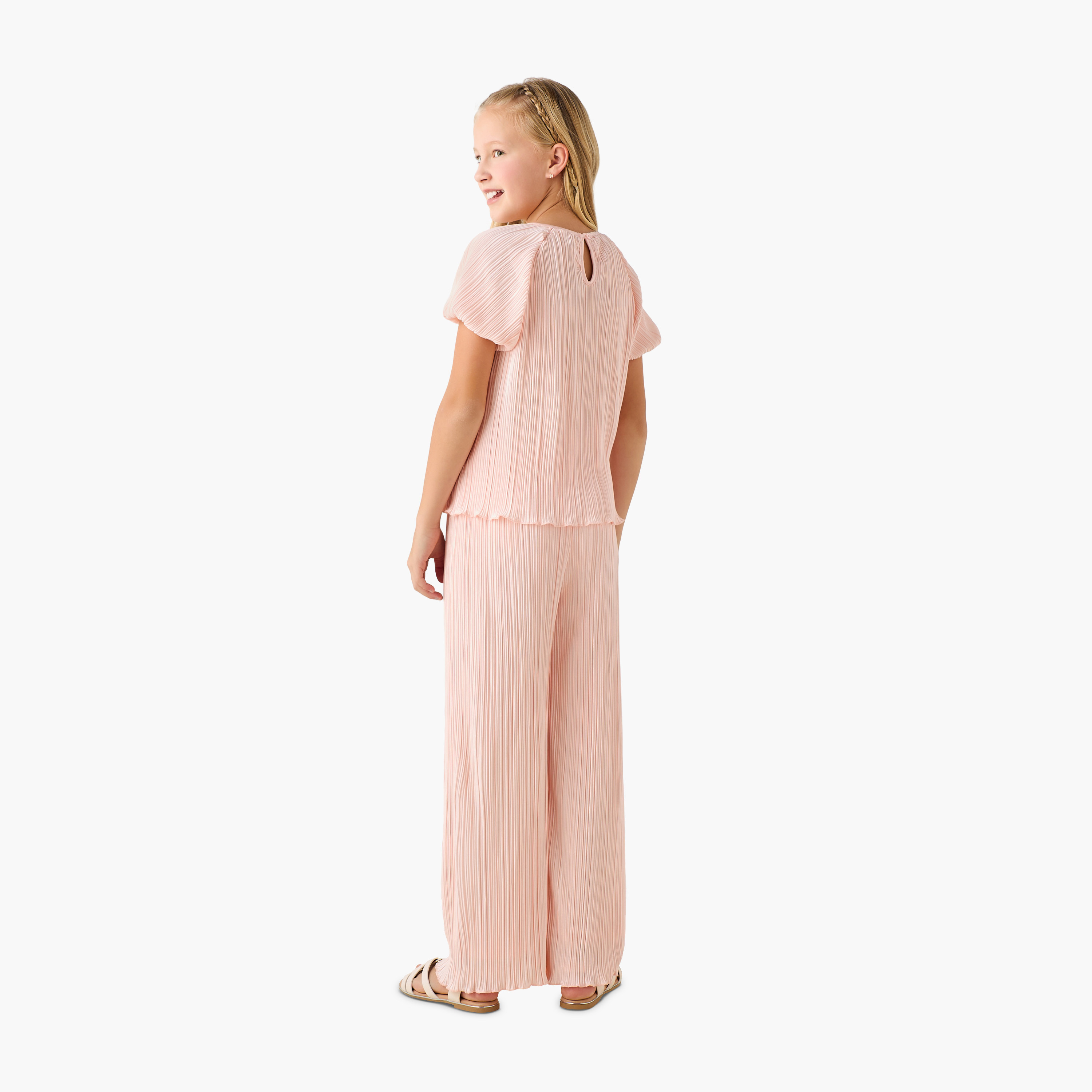 Juniors Round Neck Short Sleeve Top and Pants Set with Elasticated Waist-girls-clothing-setsandcoords-image-4