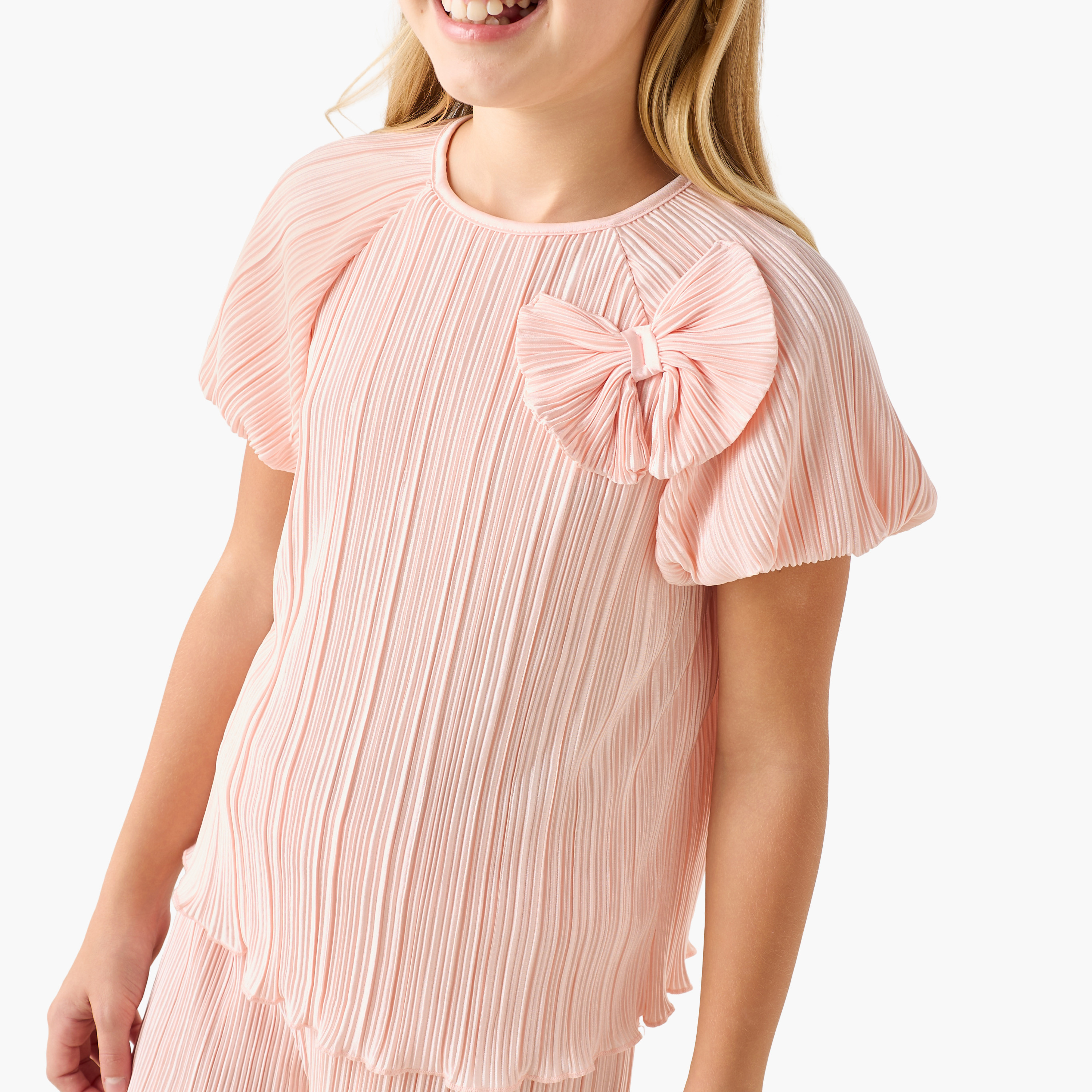 Juniors Round Neck Short Sleeve Top and Pants Set with Elasticated Waist-girls-clothing-setsandcoords-image-5