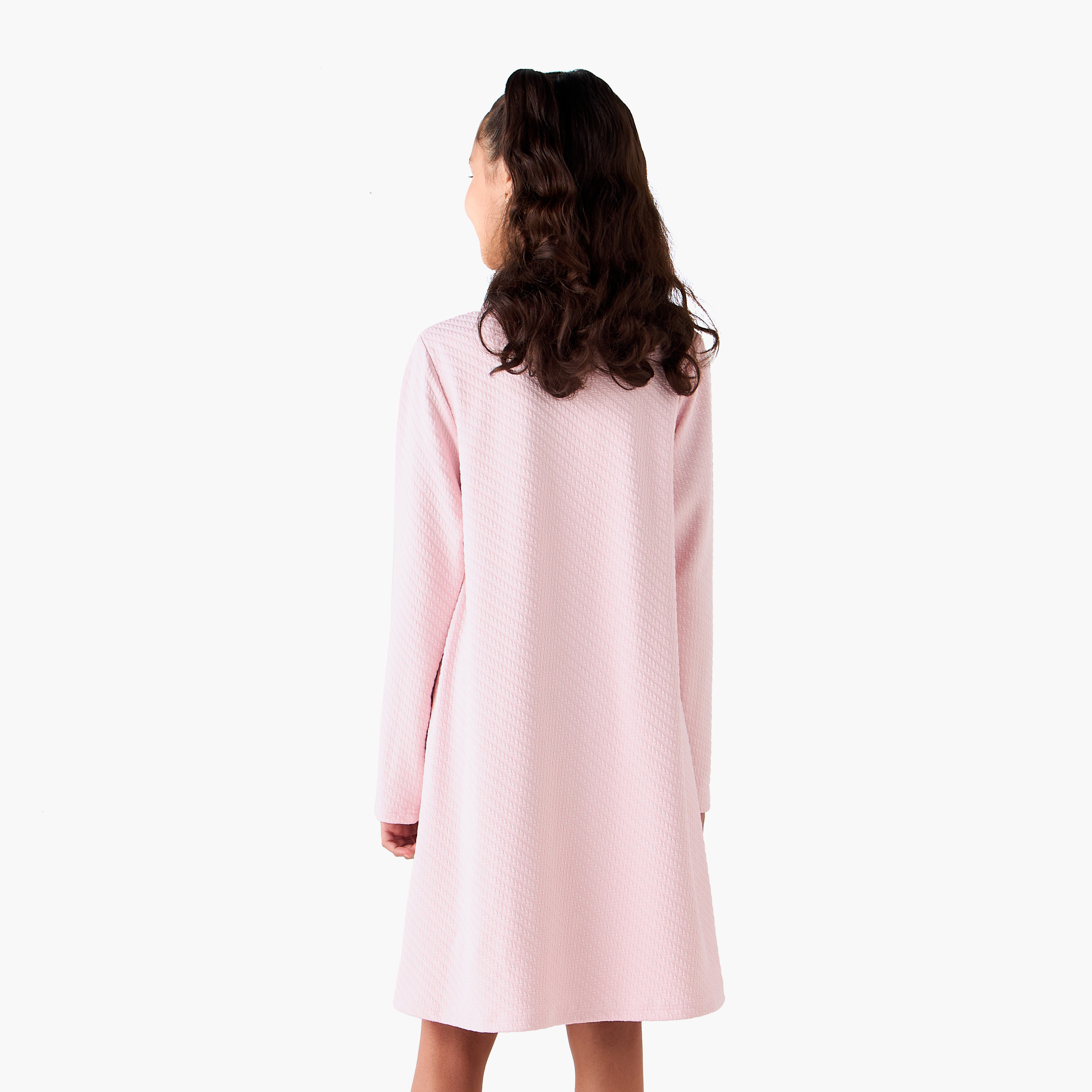 فستان إيه لاين بياقة وأكمام طويلة وفيونكة من جونيورز-girls-clothing-dressesandjumpsuits-image-3