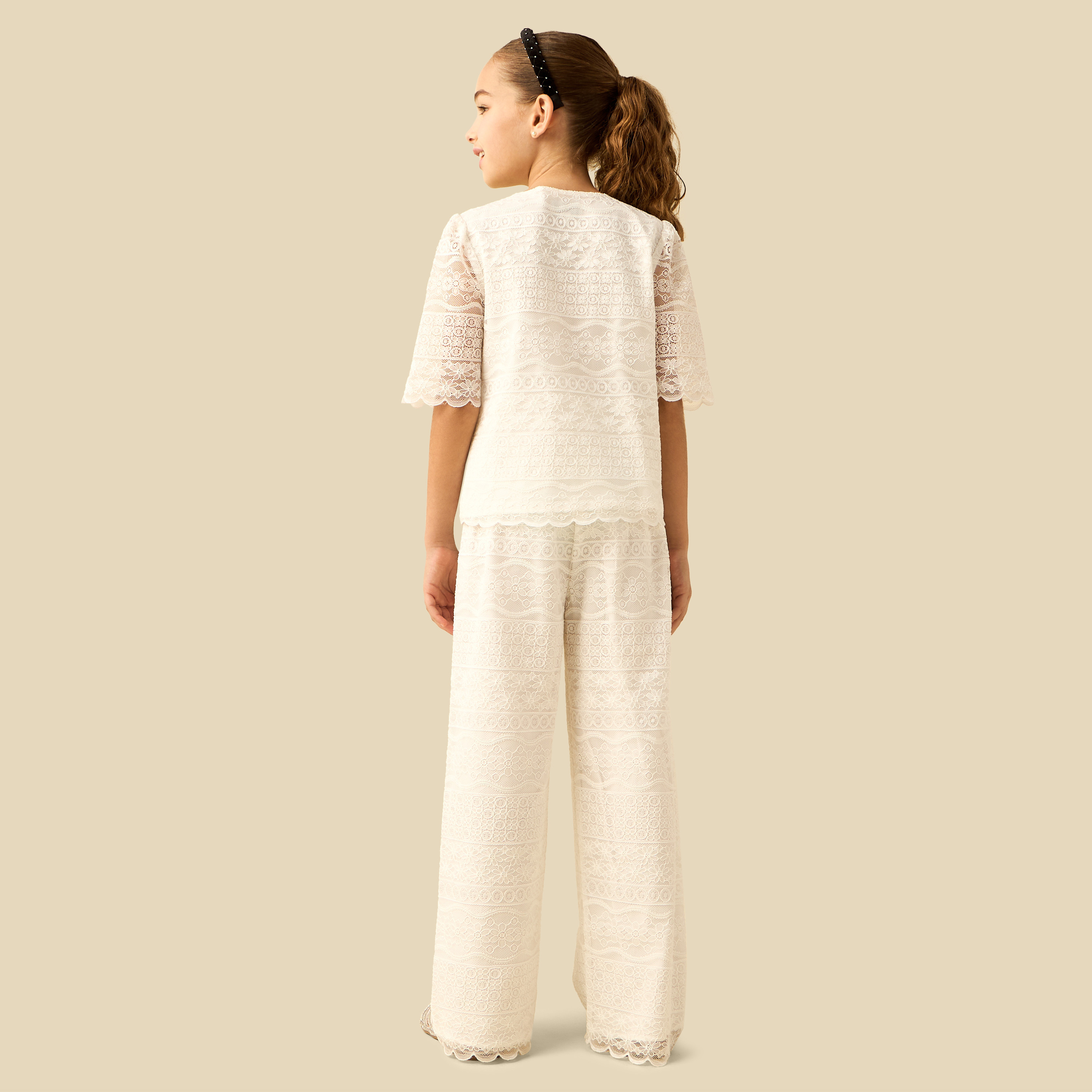 Juniors Round Neck Short Sleeves Shirt and Pants Set with Lace Detail-girls-clothing-setsandcoords-image-5