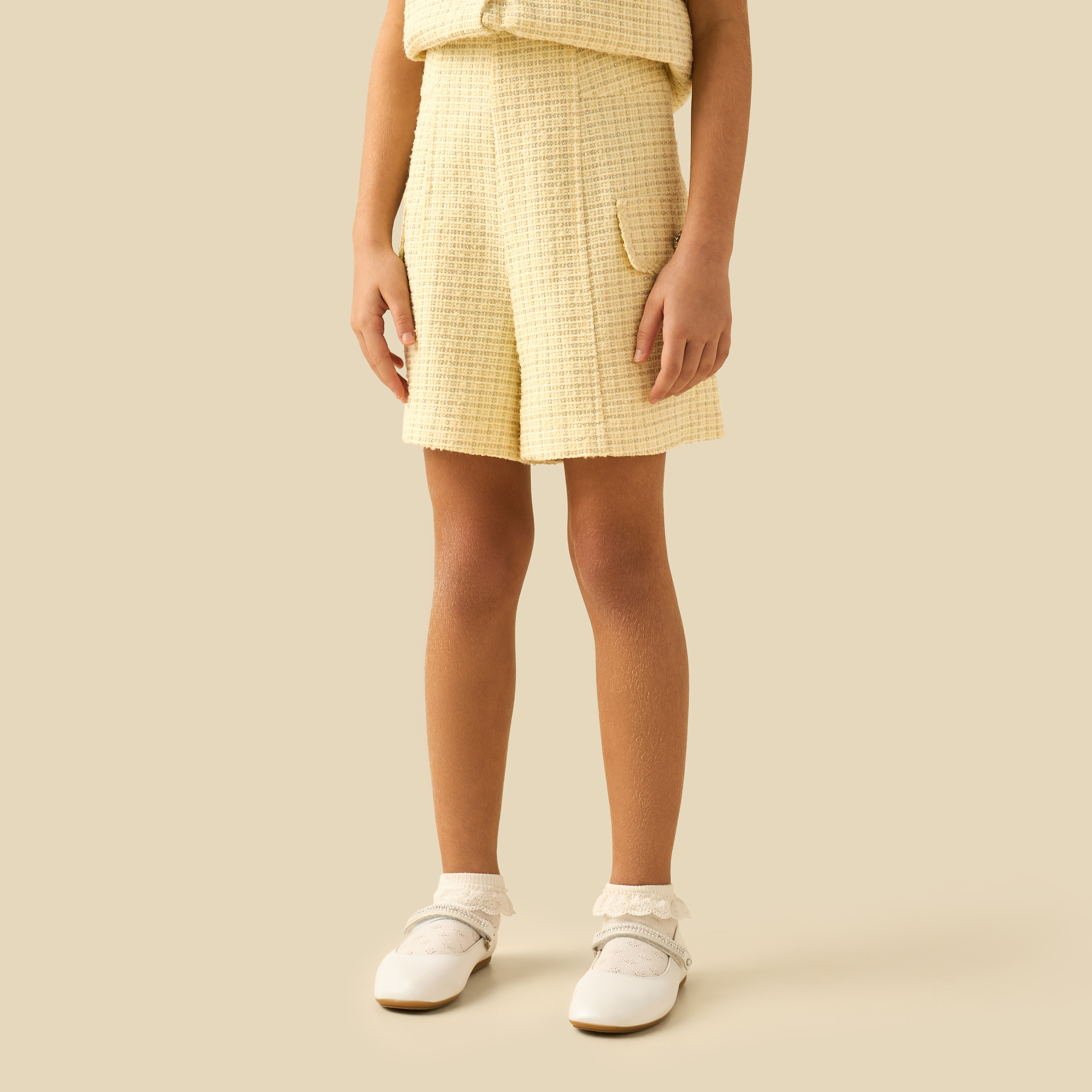 Juniors Square Neck Short Sleeves Shirt and Shorts Set with Texture-girls-clothing-setsandcoords-image-4