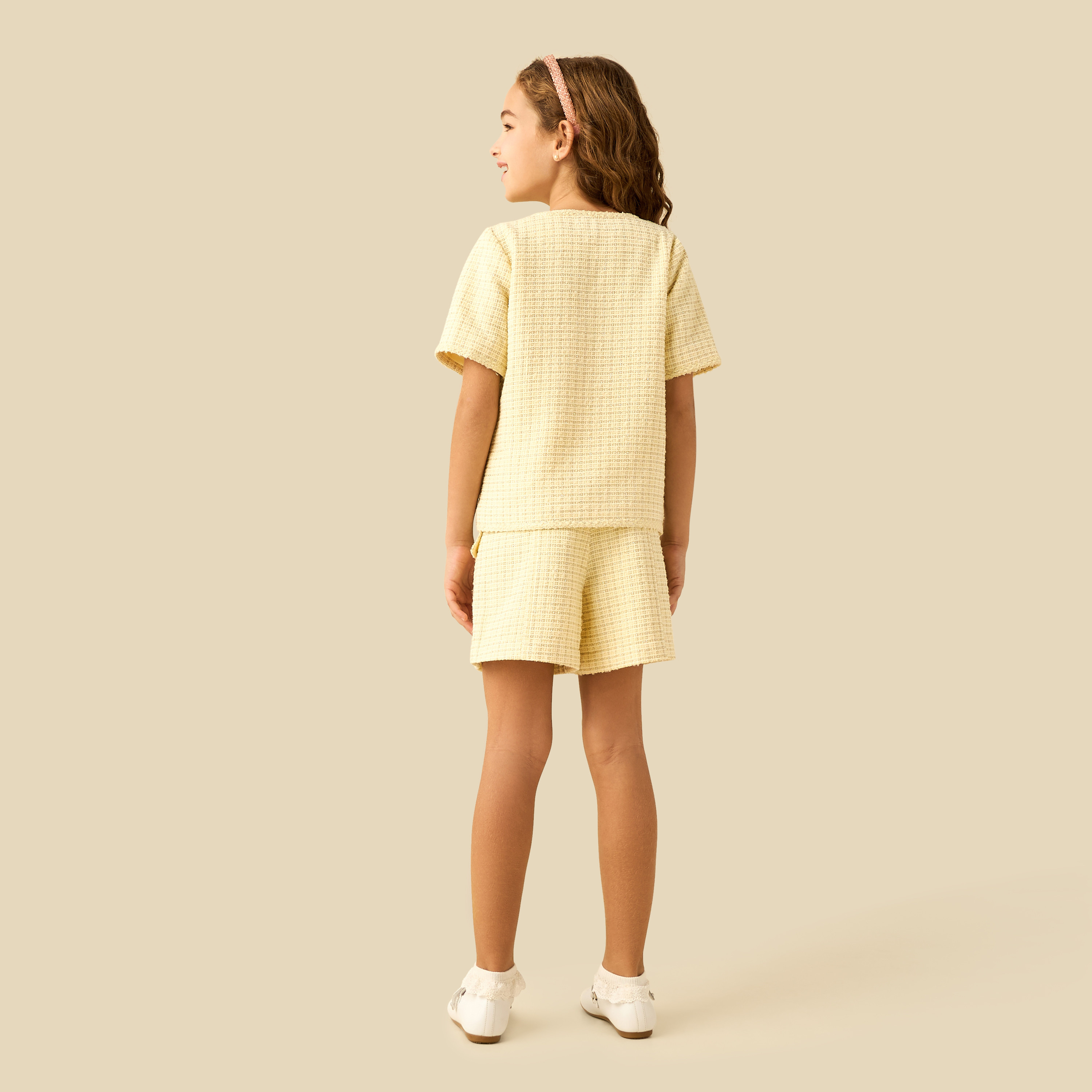 Juniors Square Neck Short Sleeves Shirt and Shorts Set with Texture-girls-clothing-setsandcoords-image-5