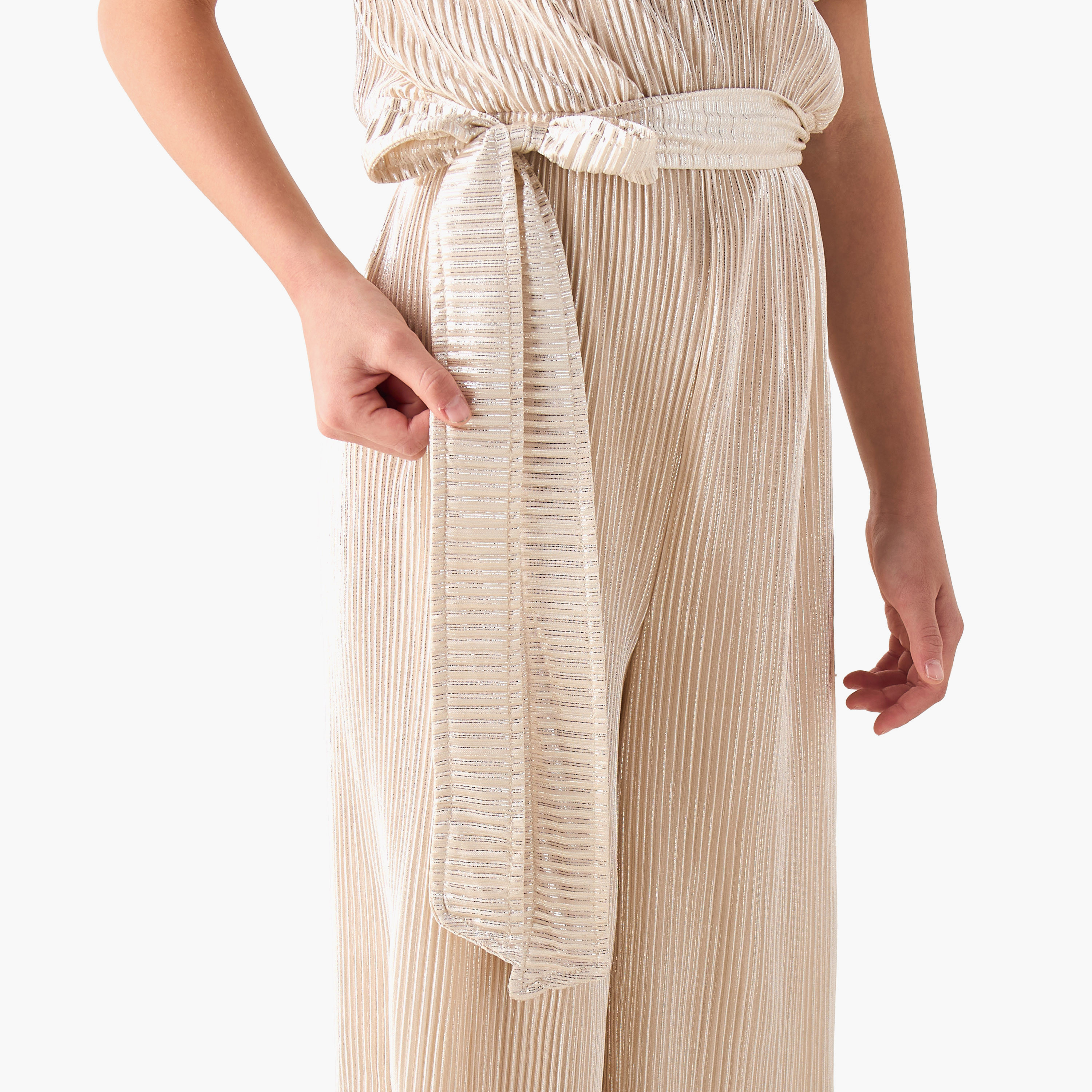Juniors Short Puff Sleeves Jumpsuit with Pleated Design-girls-clothing-dressesandjumpsuits-image-4