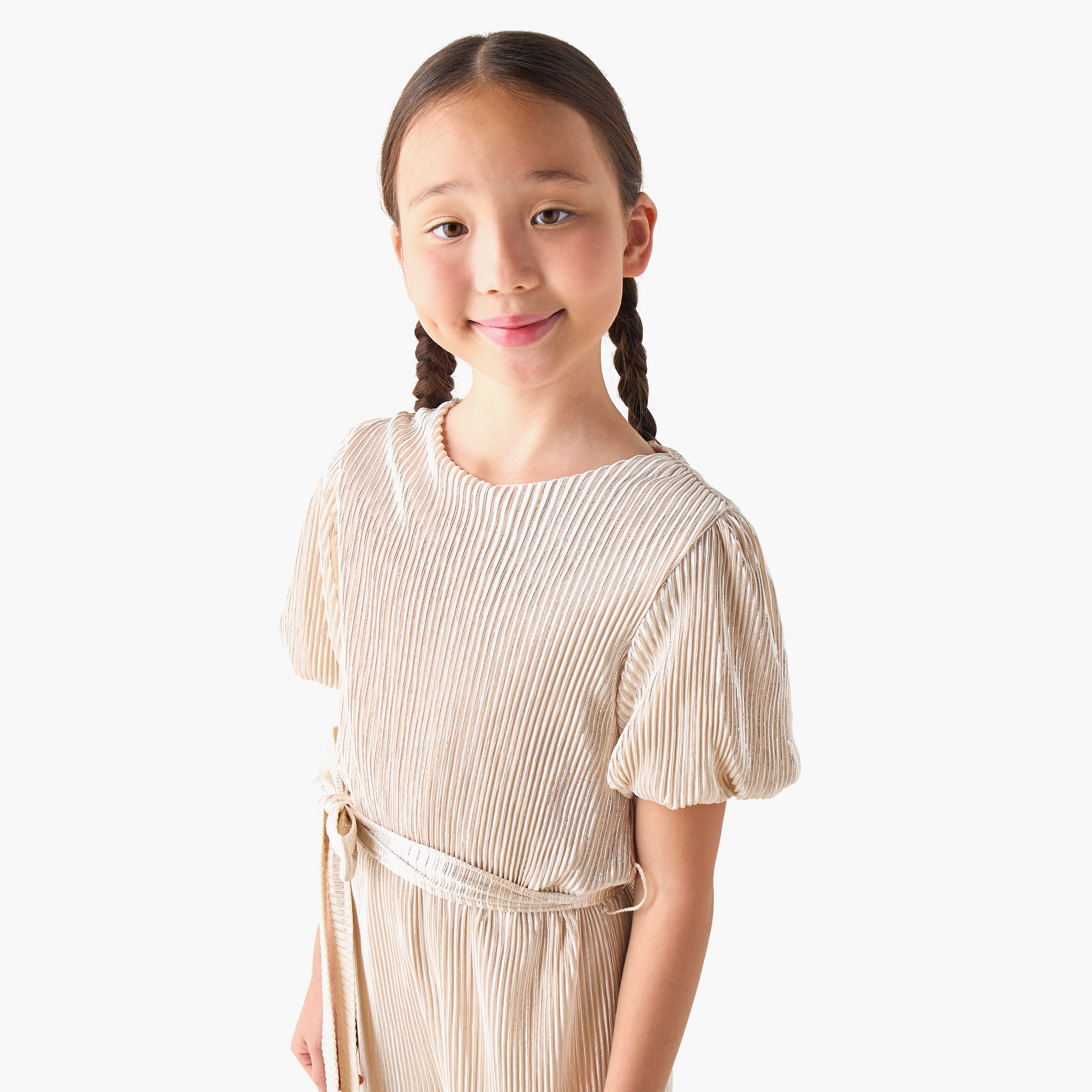 Juniors Short Puff Sleeves Jumpsuit with Pleated Design-girls-clothing-dressesandjumpsuits-image-5