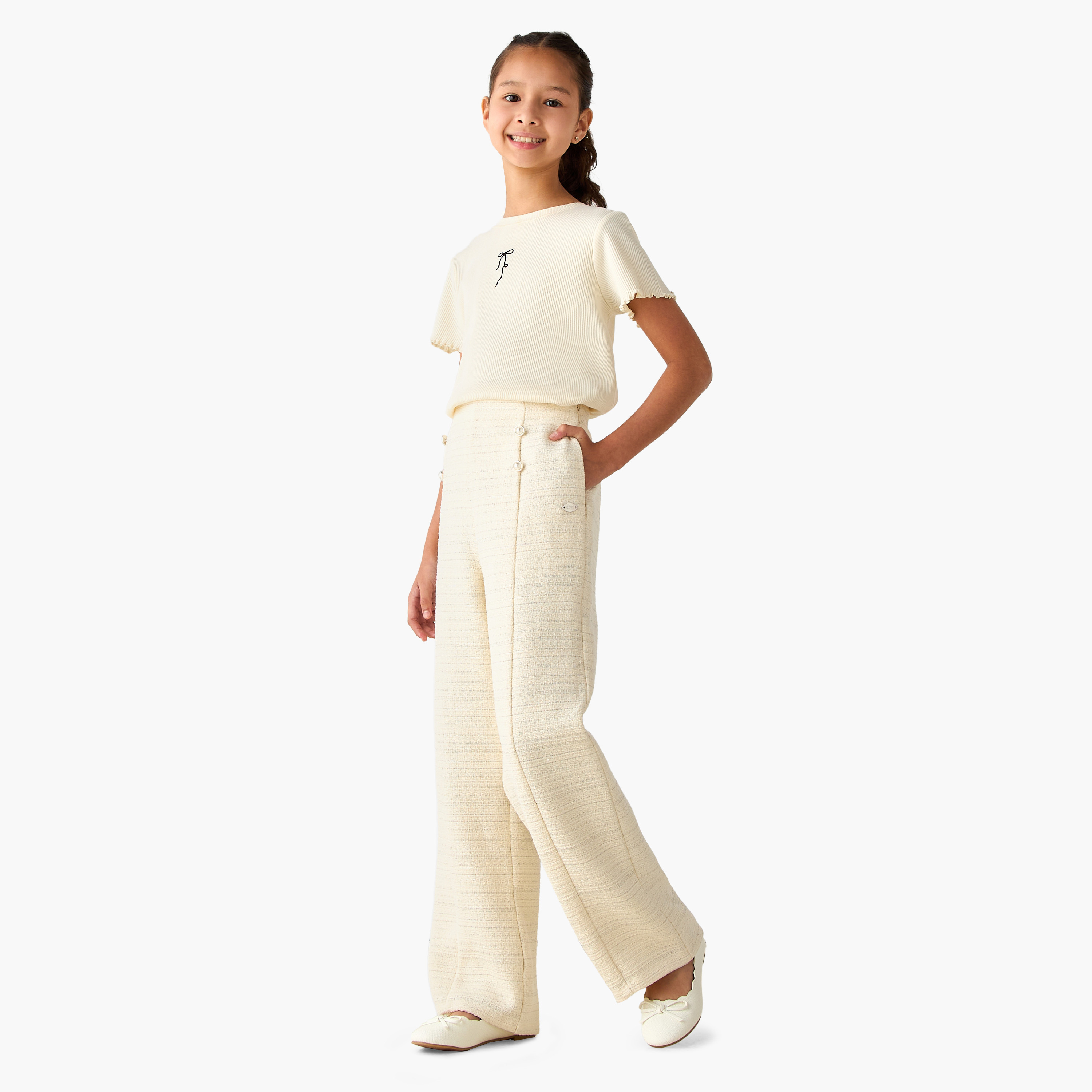Eligo Wide Leg Trousers with Embellished Buttons-girls-clothing-bottoms-trousers-image-2