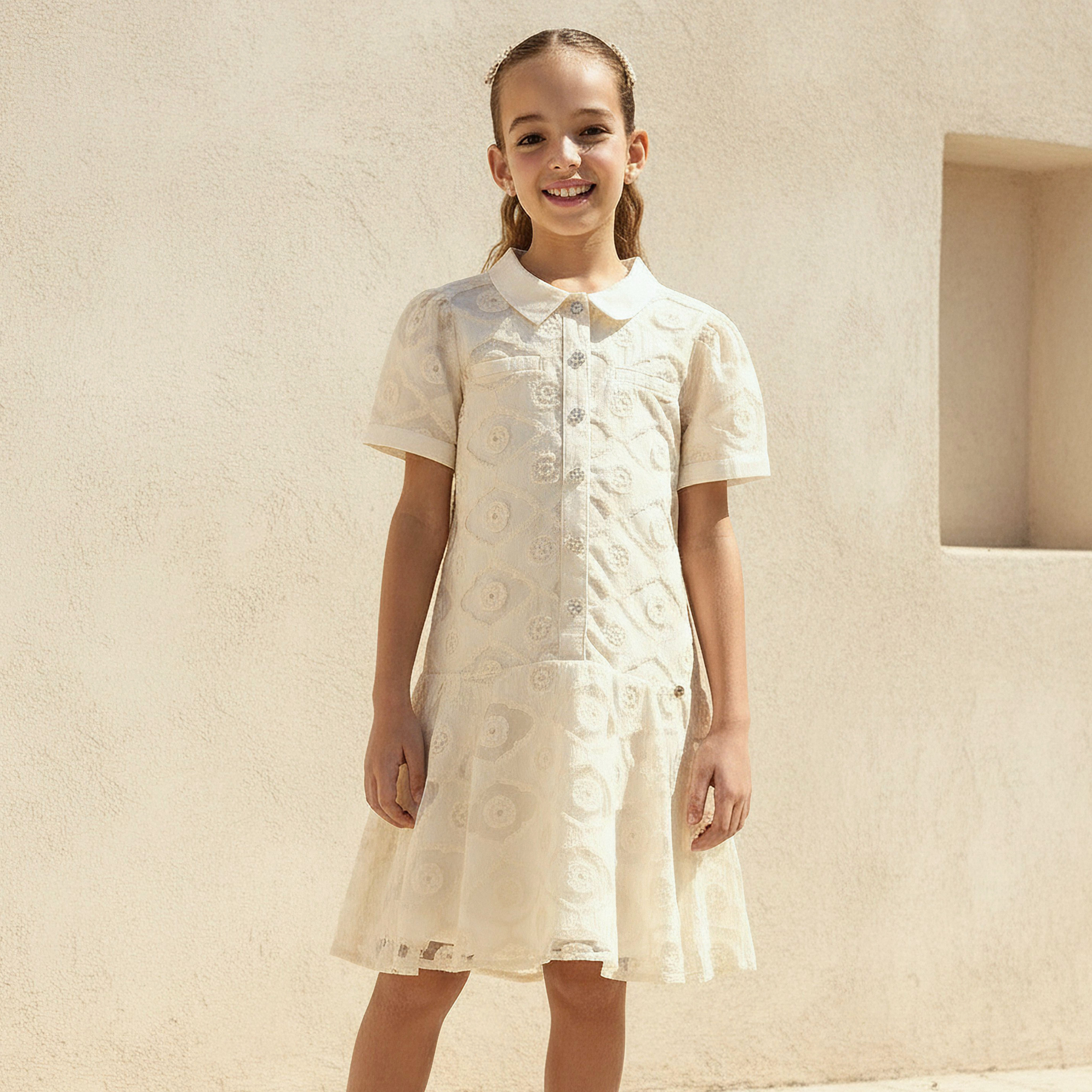 Eligo Collared Neck Short Sleeves A-Line Dress with Button Closure-girls-clothing-dressesandjumpsuits-image-2