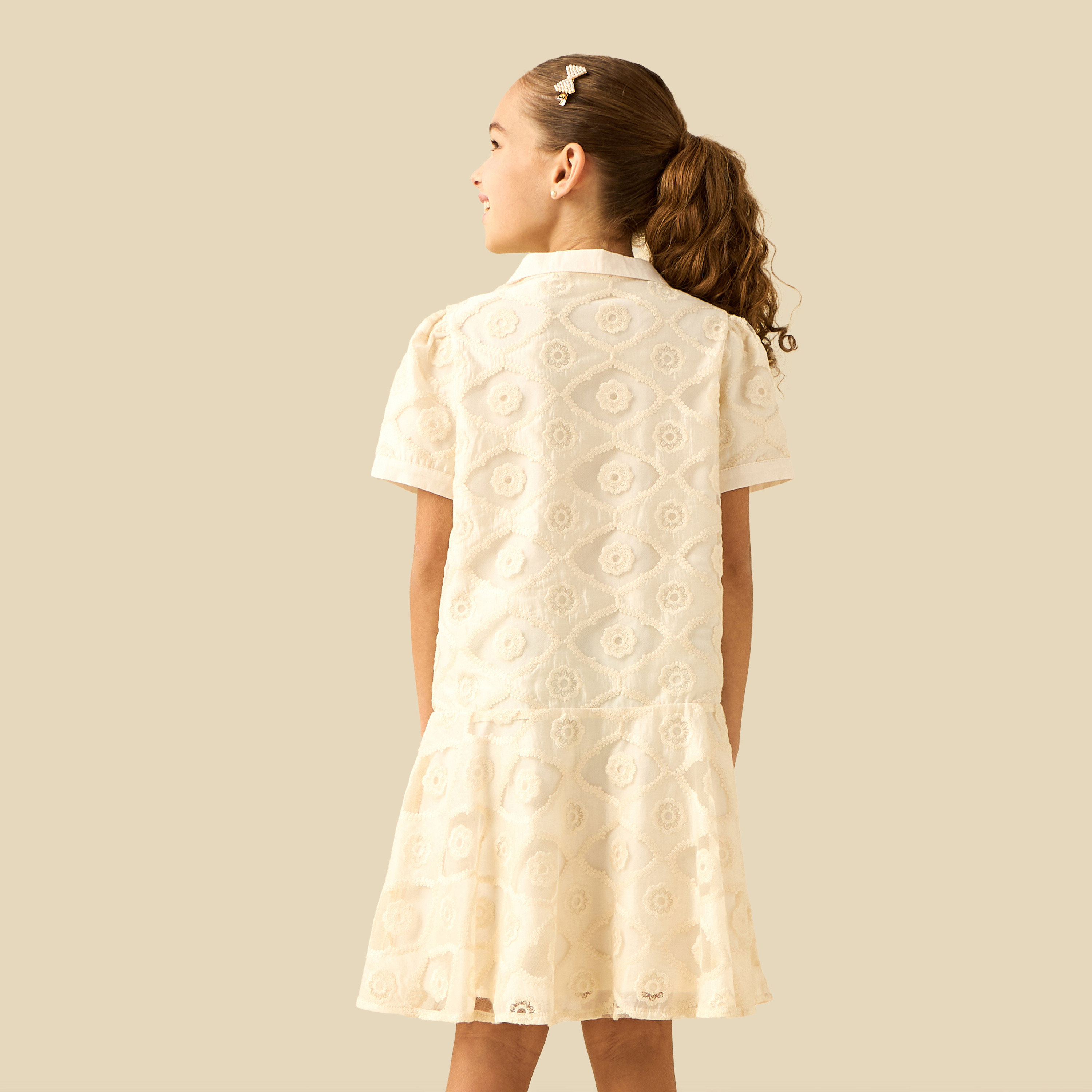 Eligo Collared Neck Short Sleeves A-Line Dress with Button Closure-girls-clothing-dressesandjumpsuits-image-4