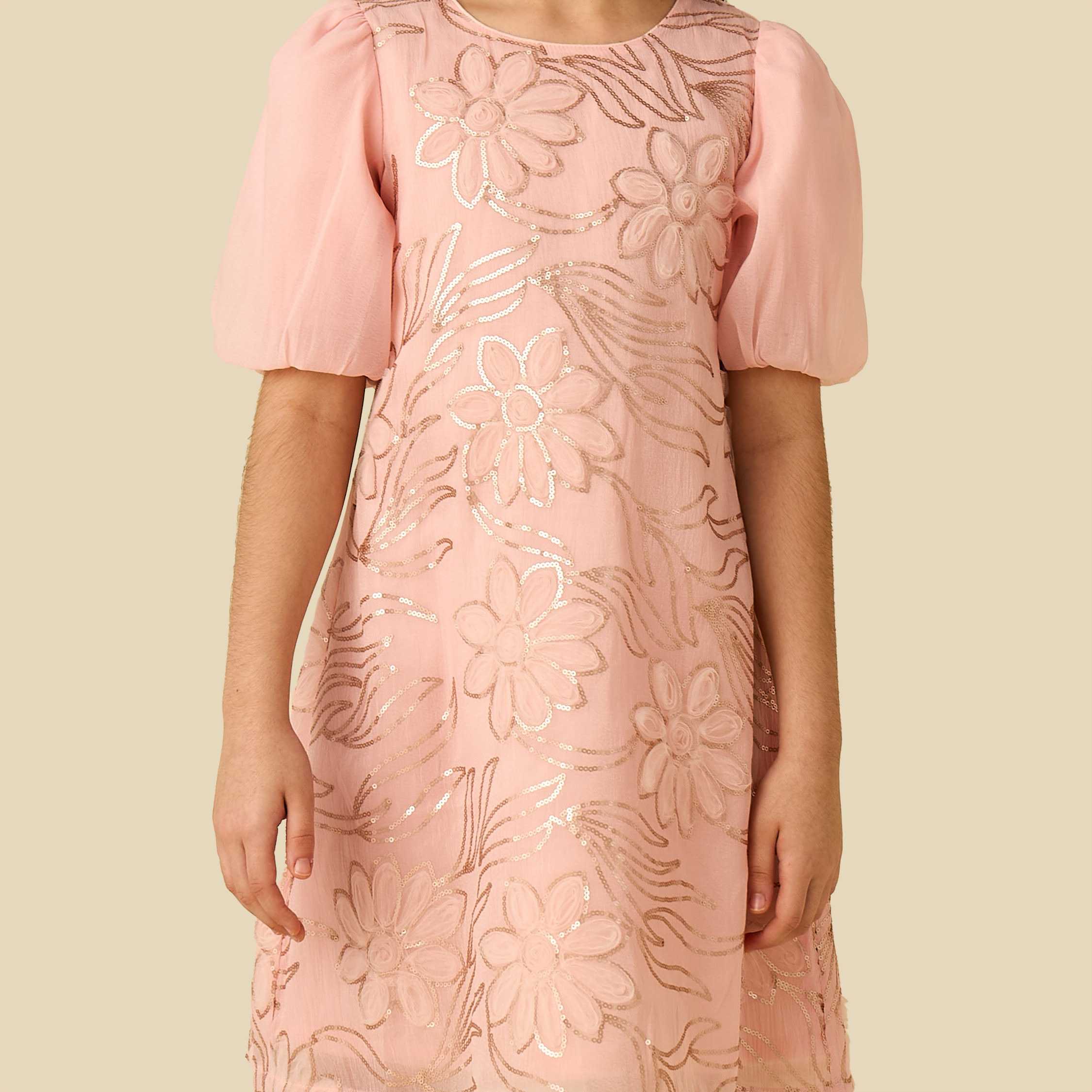 فستان بياقة مستديرة وأكمام قصيرة وتزيينات زهرية من إليجو-girls-clothing-dressesandjumpsuits-image-4
