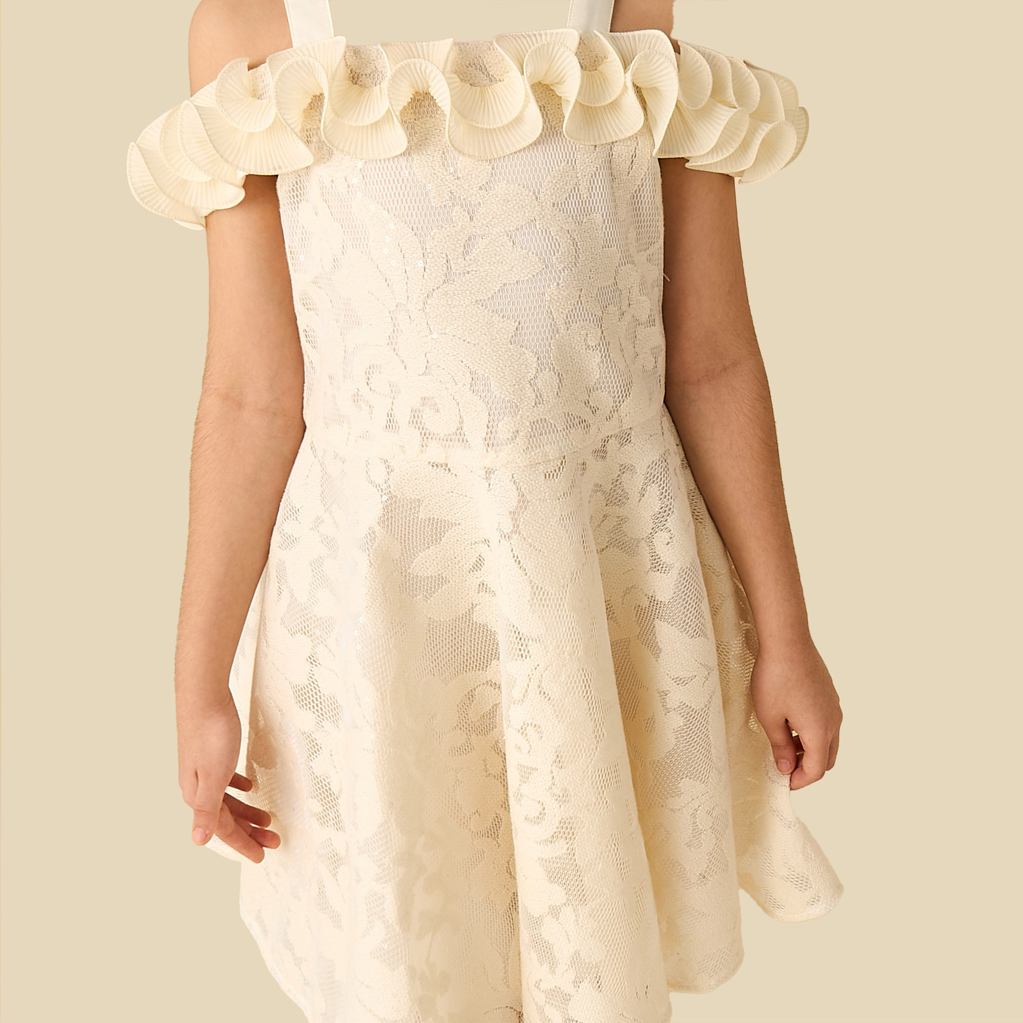 Eligo Cold Shoulder Dress with Floral Lace Texture-girls-clothing-dressesandjumpsuits-image-4