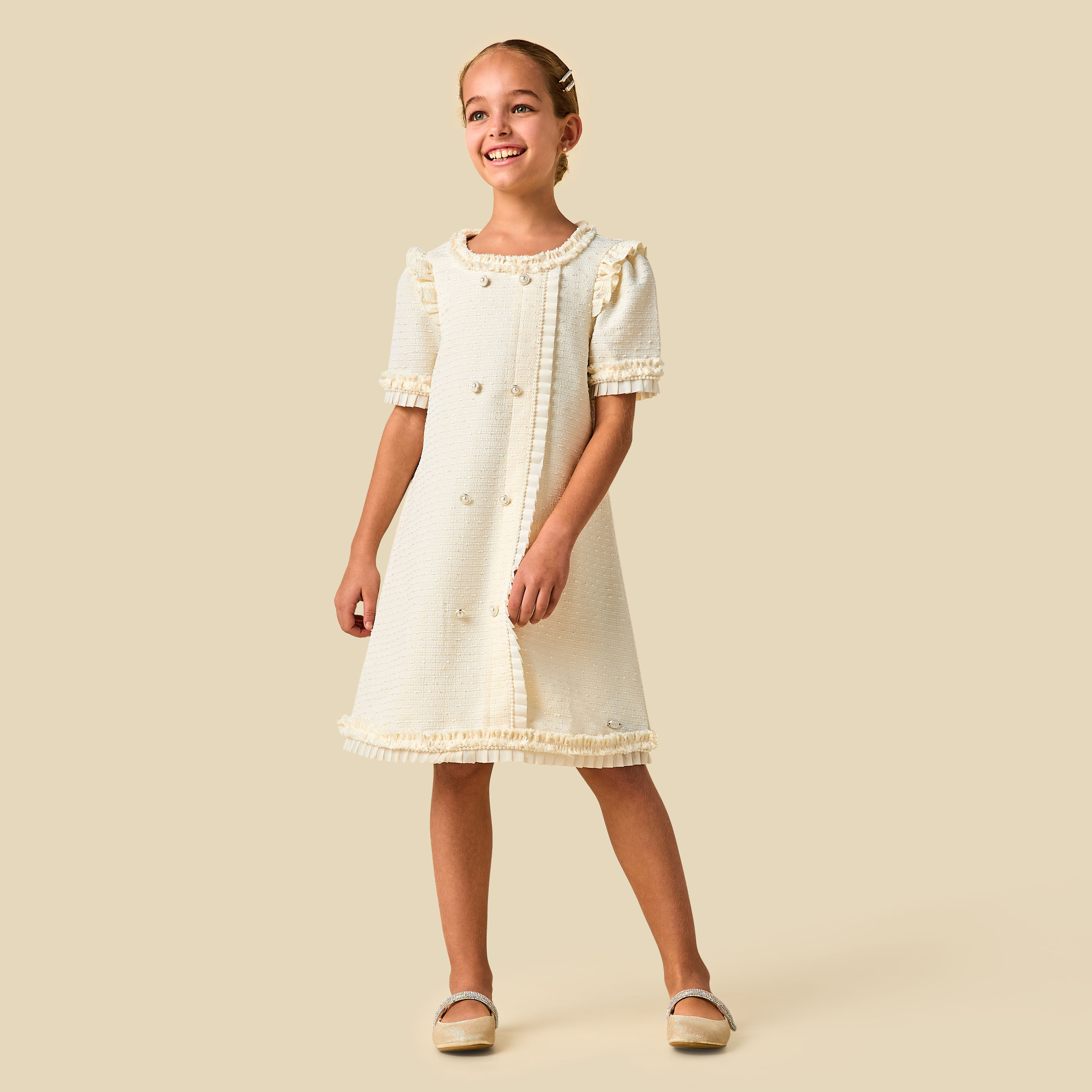 فستان إيه لاين بياقة مستديرة وأكمام قصيرة وكشكش من إليجو-girls-clothing-dressesandjumpsuits-image-3