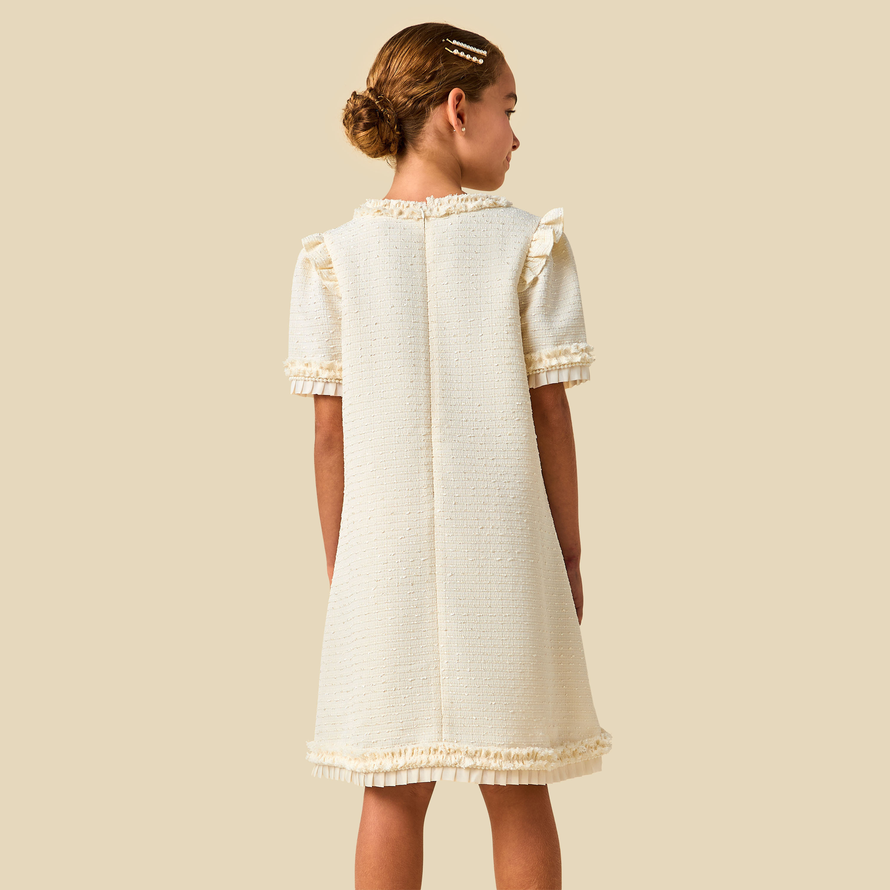 فستان إيه لاين بياقة مستديرة وأكمام قصيرة وكشكش من إليجو-girls-clothing-dressesandjumpsuits-image-4