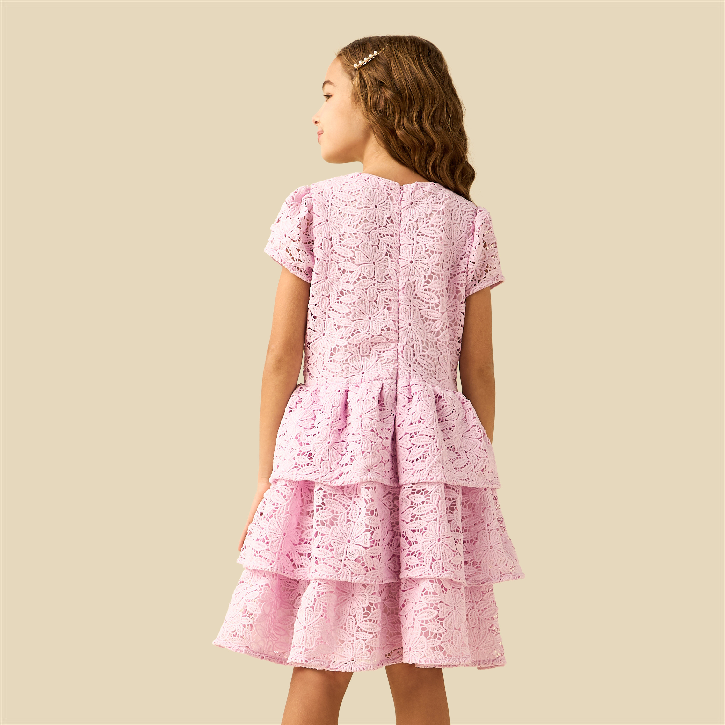 Eligo Round Neck Short Sleeves Tiered Dress with Zip Closure-girls-clothing-dressesandjumpsuits-image-4