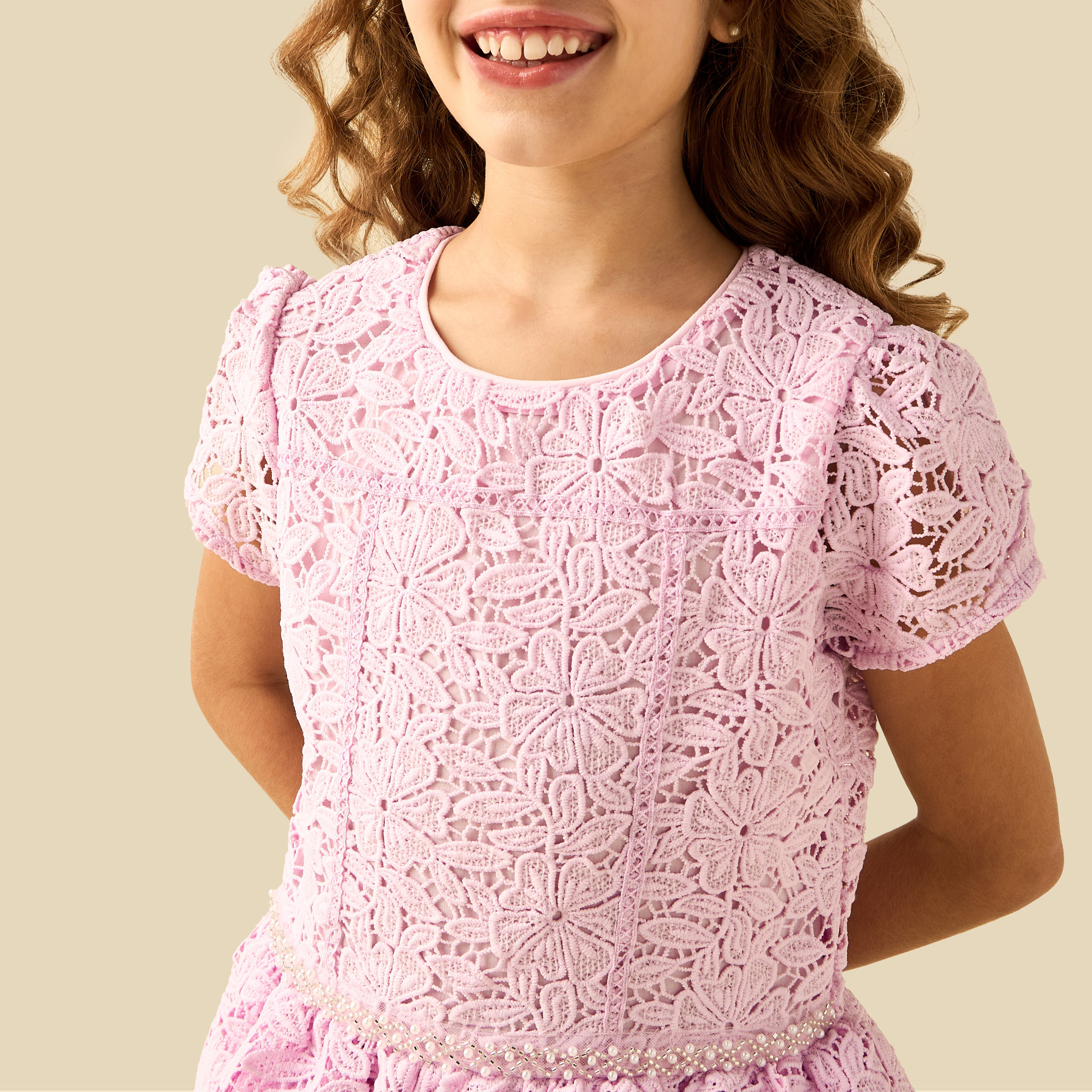 Eligo Round Neck Short Sleeves Tiered Dress with Zip Closure-girls-clothing-dressesandjumpsuits-image-5