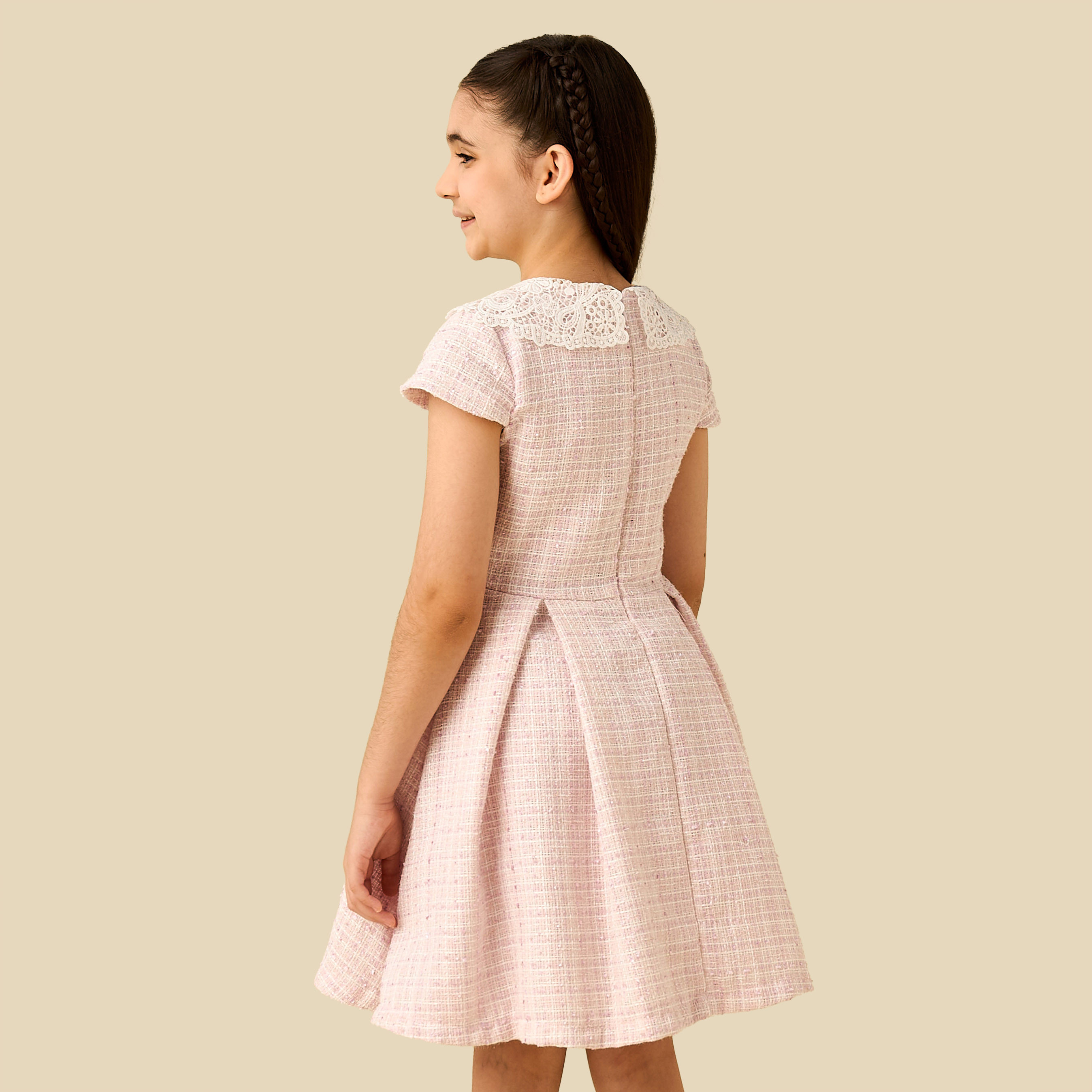 Eligo Peter Pan Collar Short Sleeves A-Line Dress with Pleats-girls-clothing-dressesandjumpsuits-image-3