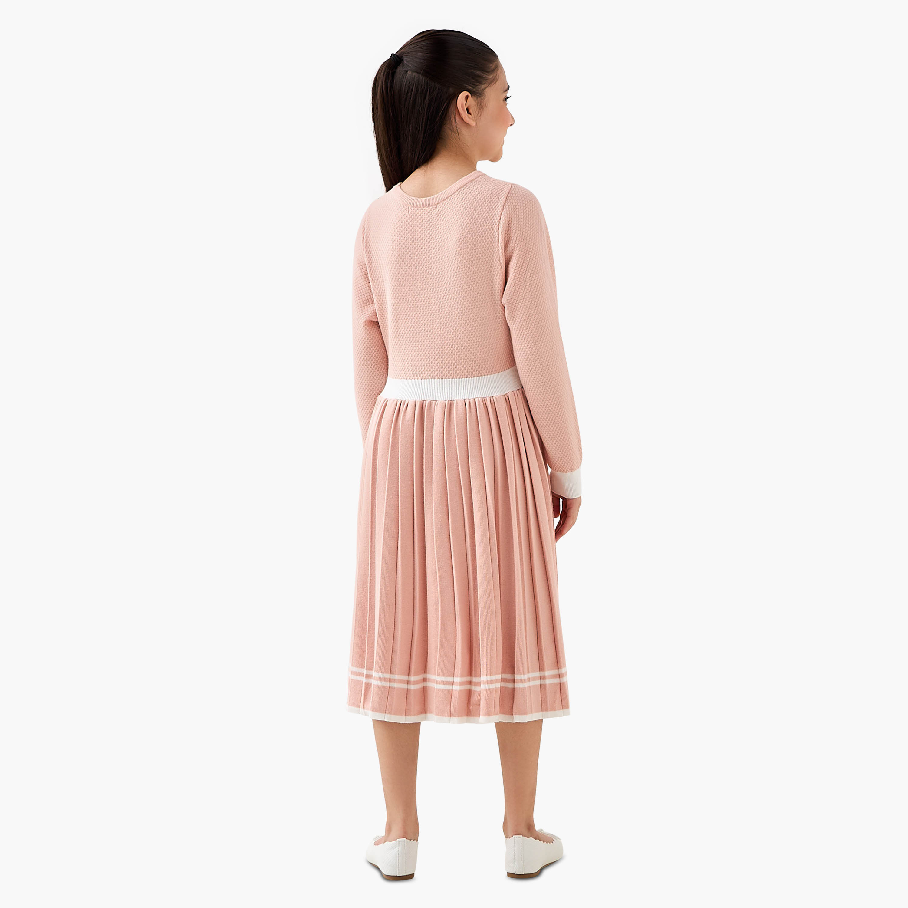 Eligo Round Neck Long Sleeves Midi Dress with Floral Applique-girls-clothing-dressesandjumpsuits-image-3
