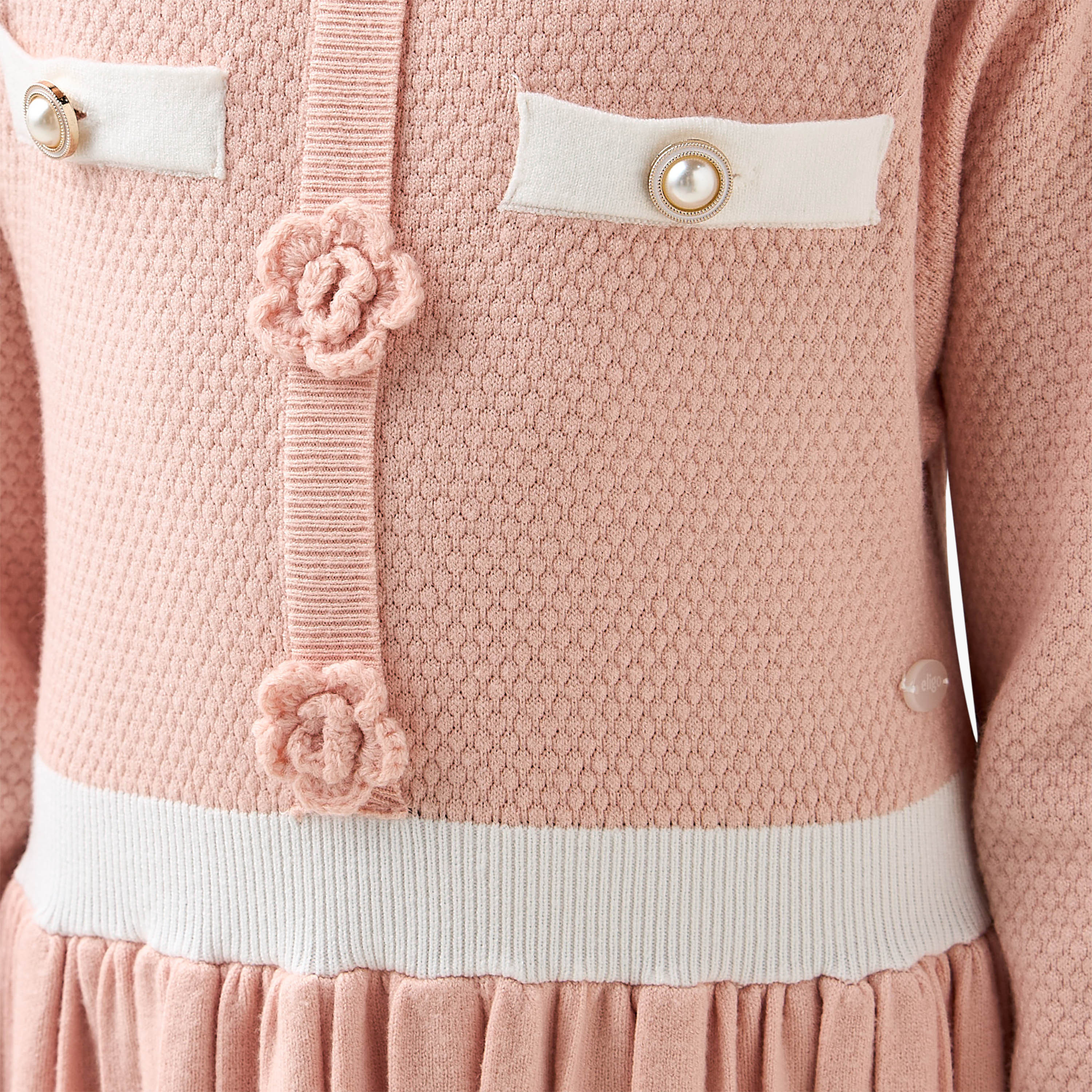 Eligo Round Neck Long Sleeves Midi Dress with Floral Applique-girls-clothing-dressesandjumpsuits-image-5