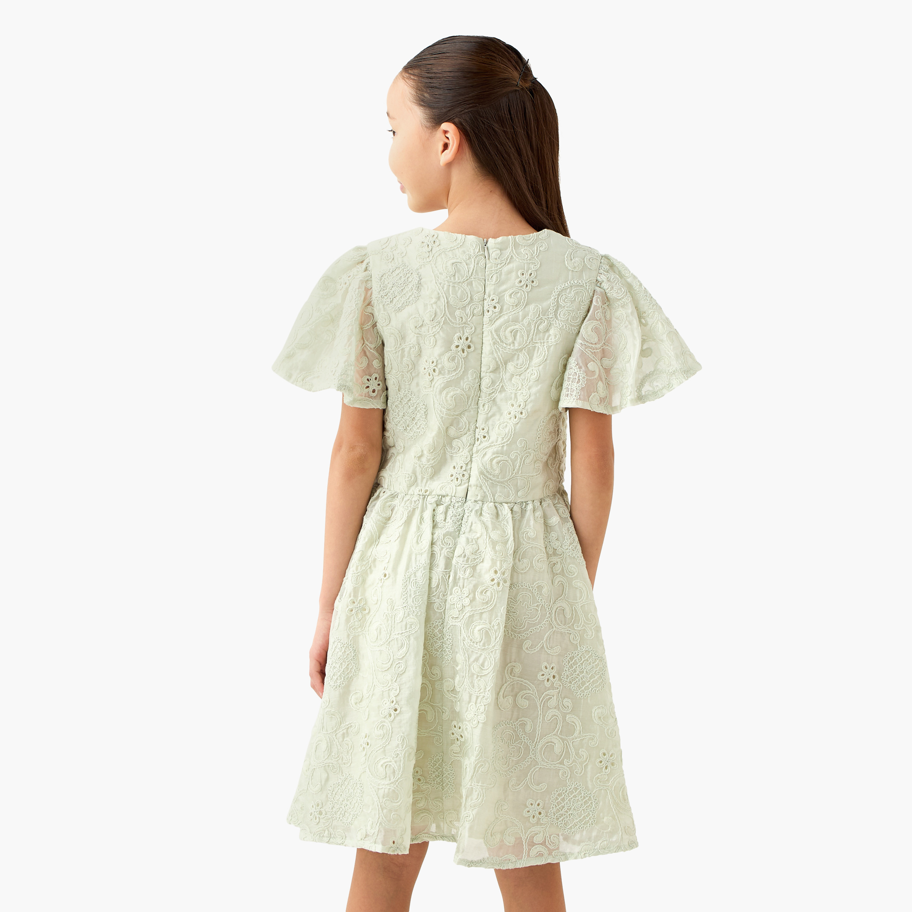 Eligo Square Neck Short Sleeves Dress with Embroidery-girls-clothing-dressesandjumpsuits-image-3