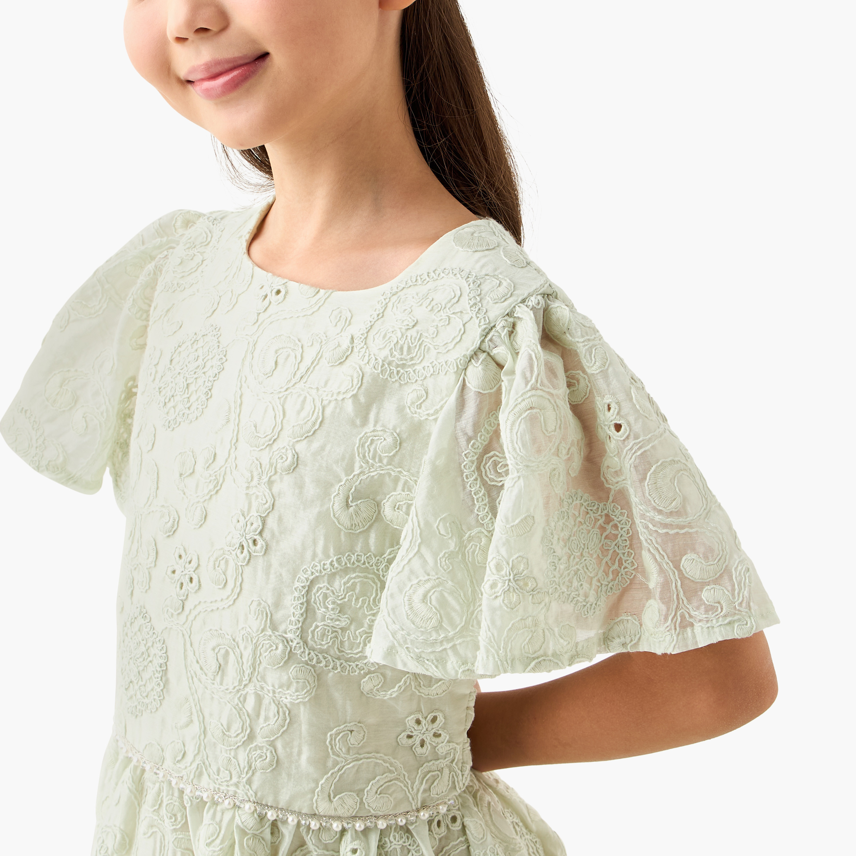 Eligo Square Neck Short Sleeves Dress with Embroidery-girls-clothing-dressesandjumpsuits-image-4