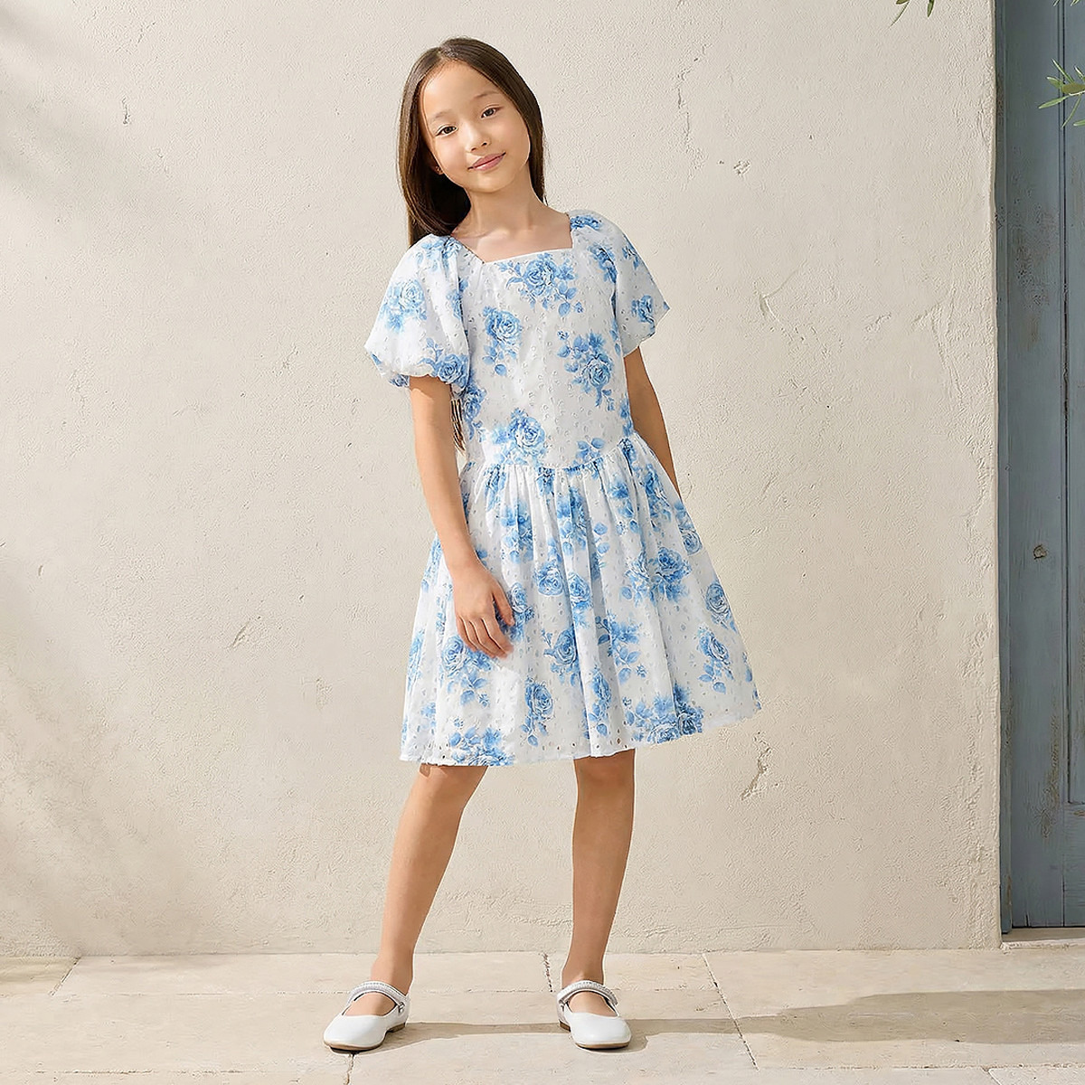 Eligo Square Neck Short Sleeve Dress with Floral Print-girls-clothing-dressesandjumpsuits-image-1