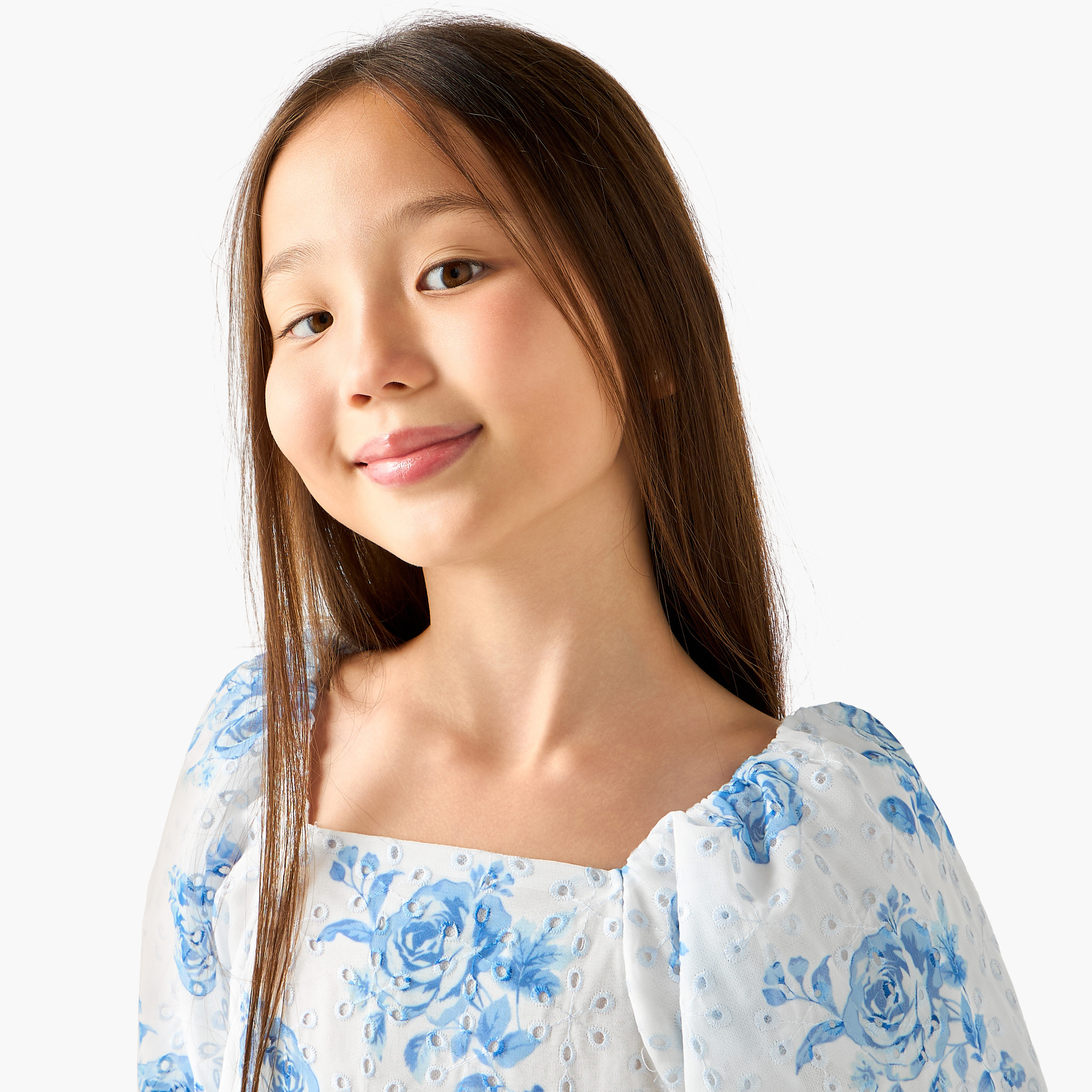 Eligo Square Neck Short Sleeve Dress with Floral Print-girls-clothing-dressesandjumpsuits-image-4