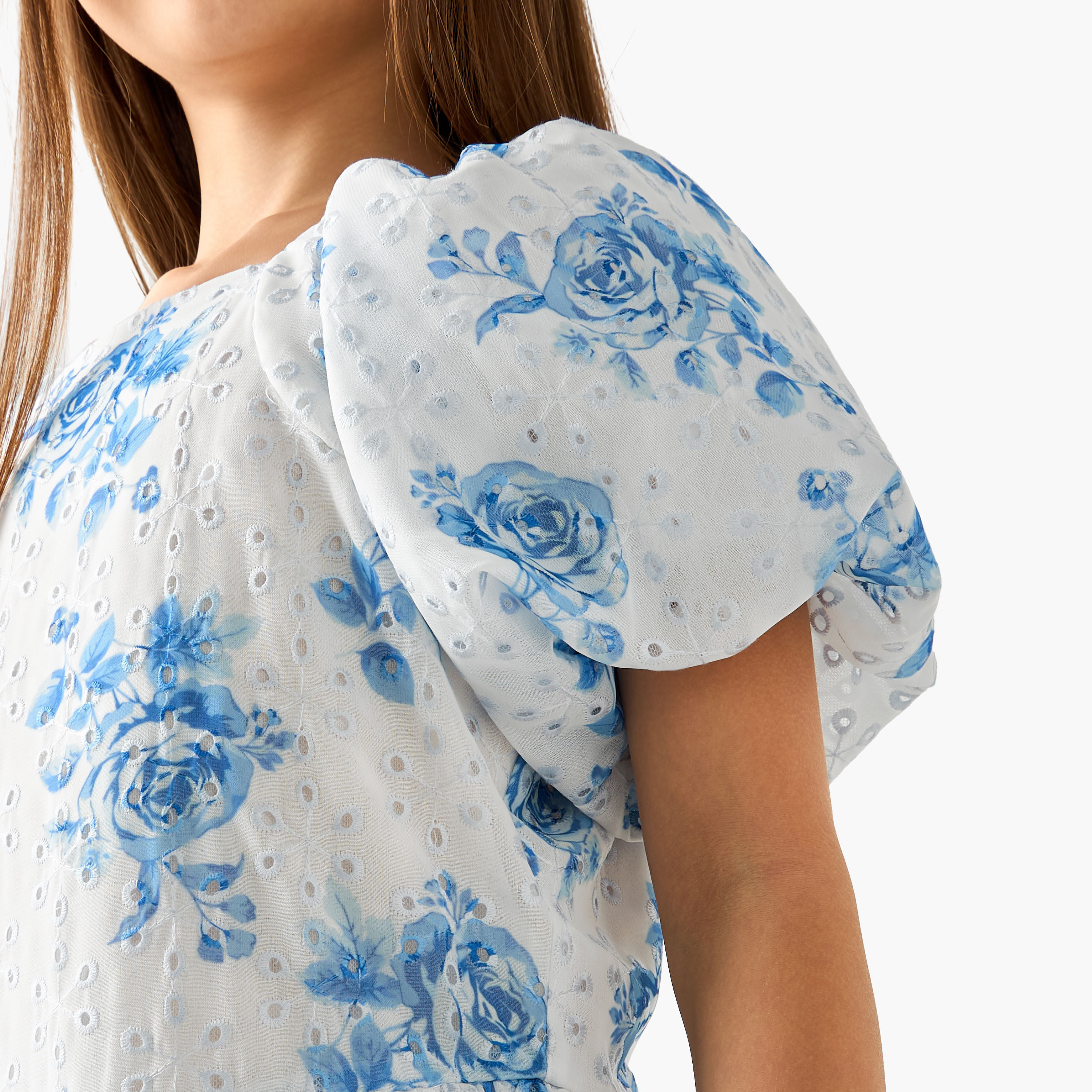 Eligo Square Neck Short Sleeve Dress with Floral Print-girls-clothing-dressesandjumpsuits-image-5