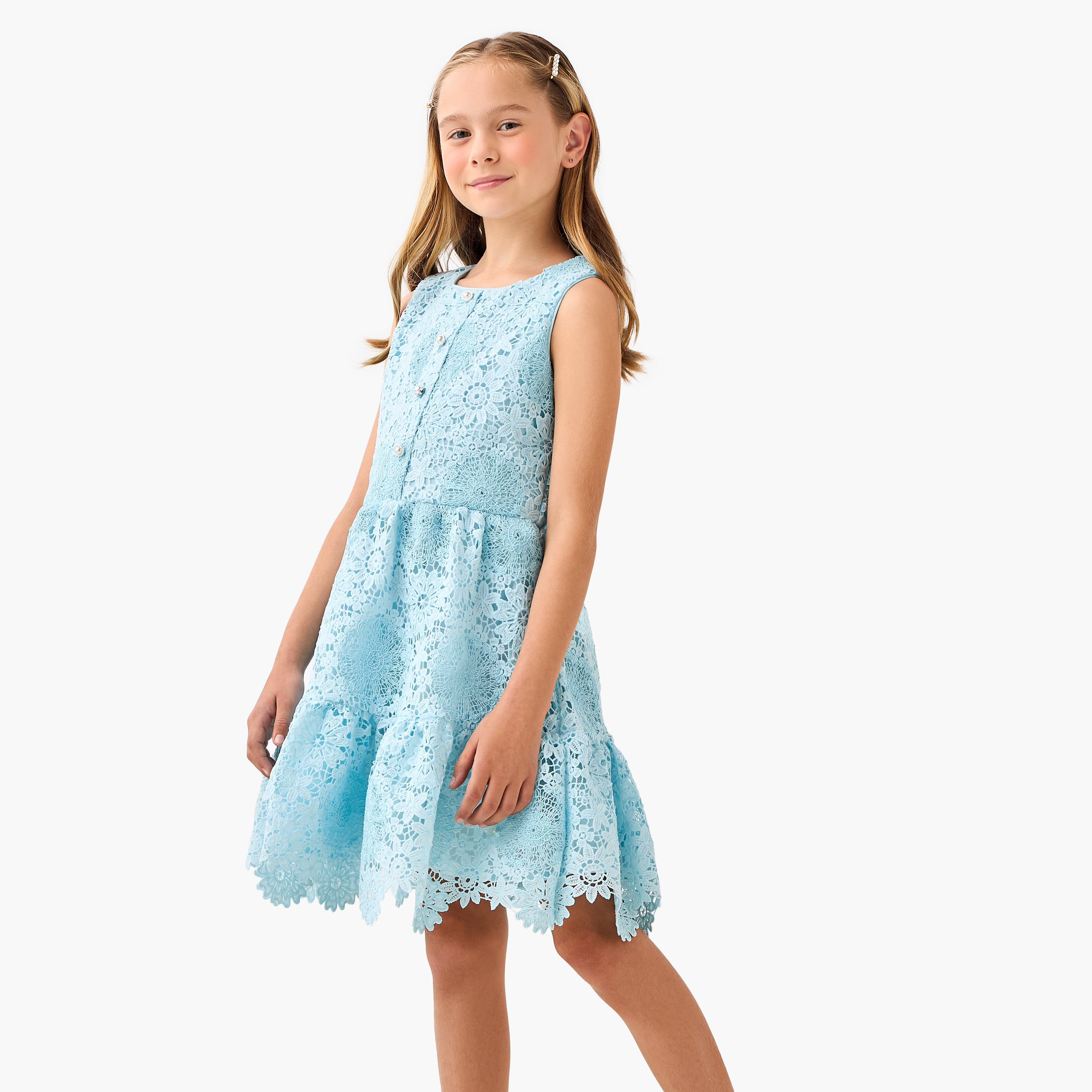 Eligo Round Neck Sleeveless Midi A-line Dress with Lace Embroidery-girls-clothing-dressesandjumpsuits-image-1