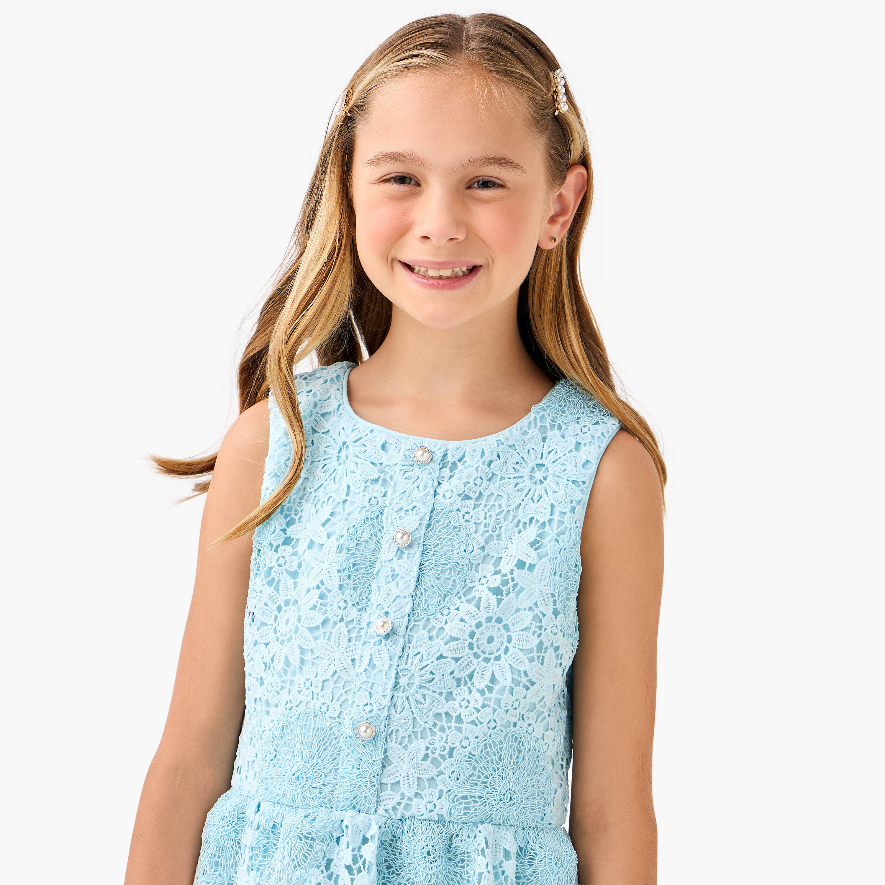 Eligo Round Neck Sleeveless Midi A-line Dress with Lace Embroidery-girls-clothing-dressesandjumpsuits-image-4