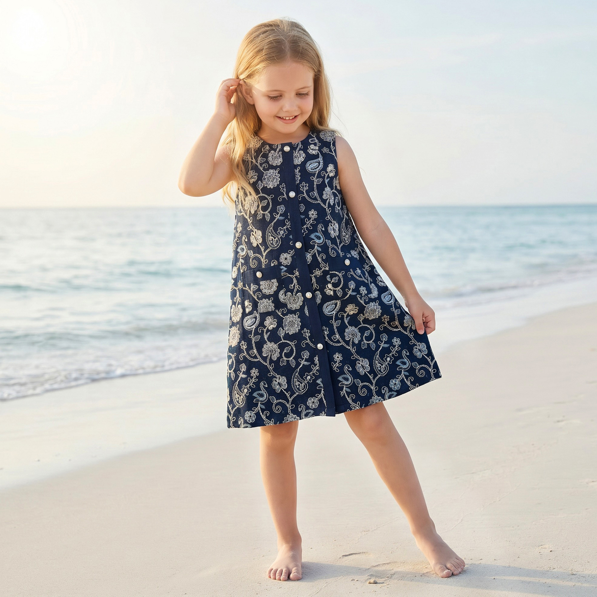 Eligo Round Neck Sleeveless Knee Length Dress with Embroidery-girls-clothing-dressesandjumpsuits-image-1