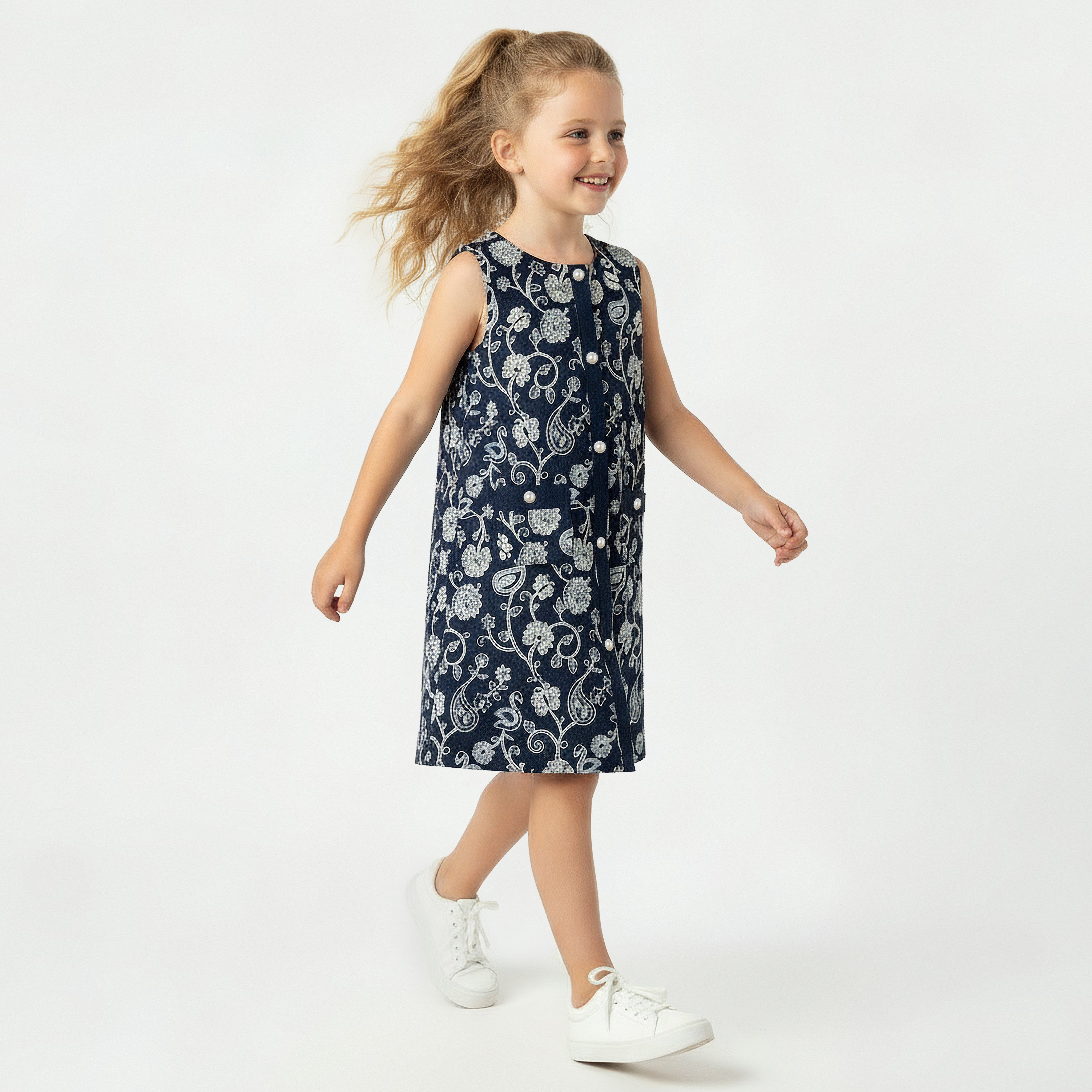 Eligo Round Neck Sleeveless Knee Length Dress with Embroidery-girls-clothing-dressesandjumpsuits-image-2