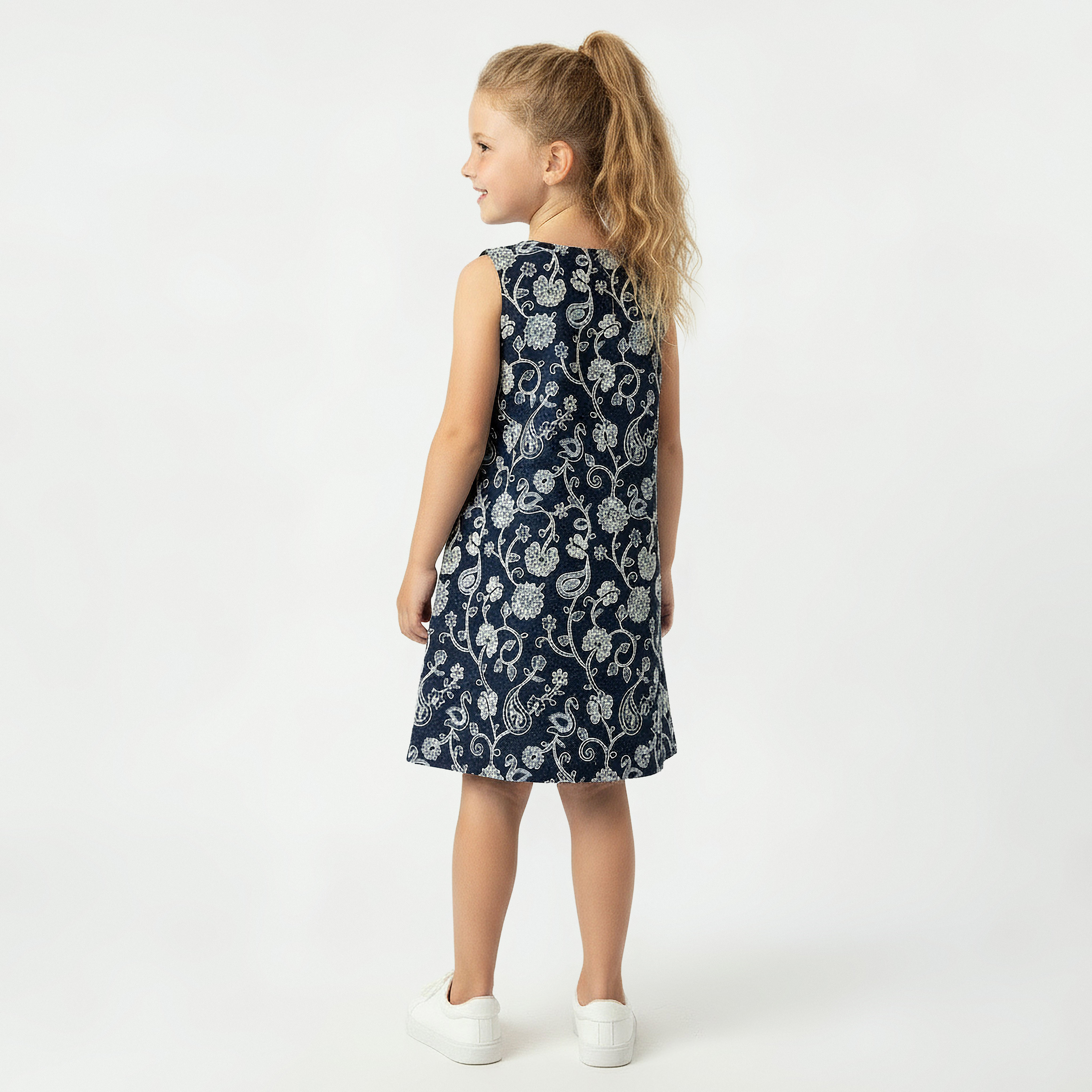 Eligo Round Neck Sleeveless Knee Length Dress with Embroidery-girls-clothing-dressesandjumpsuits-image-3