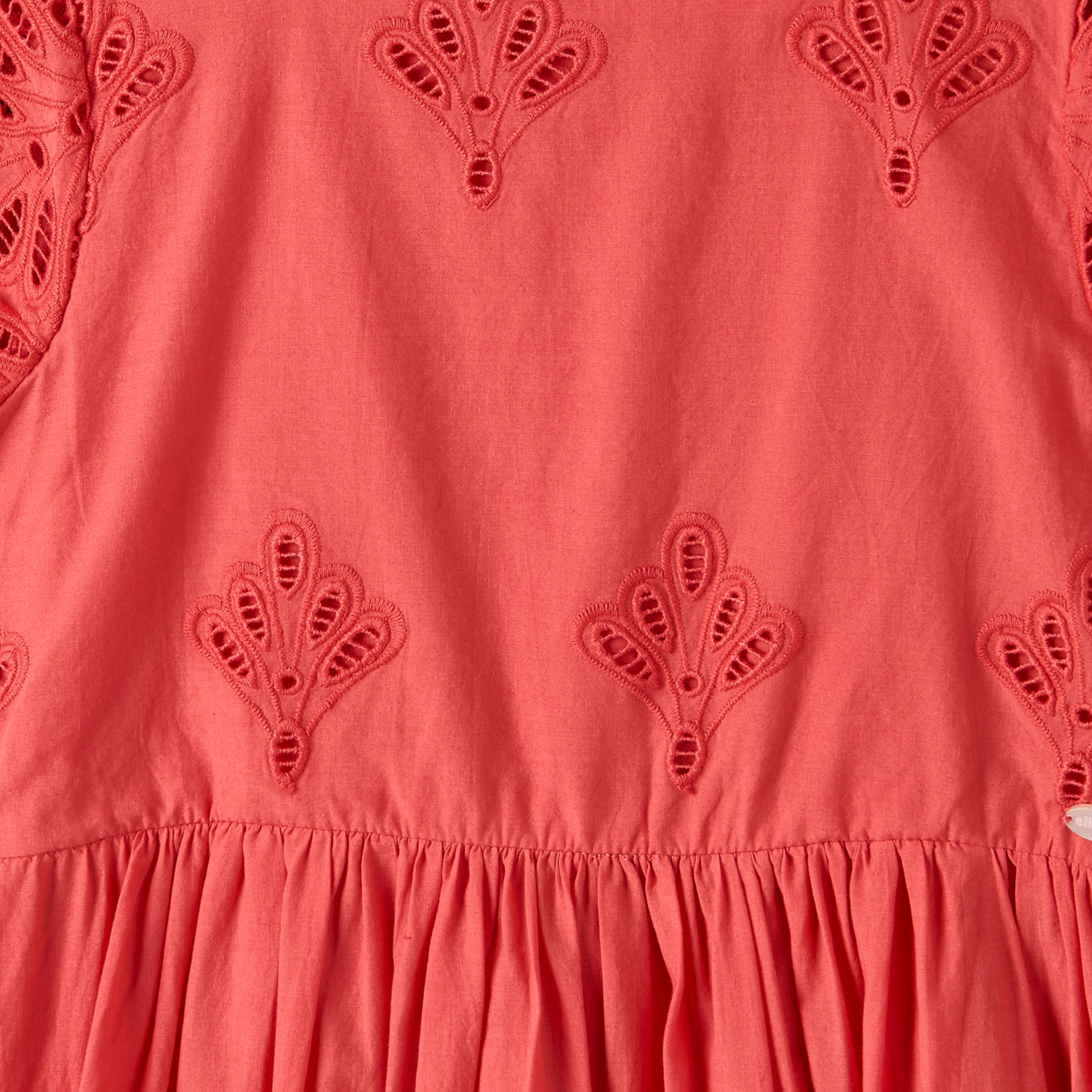 Eligo Girls Square Neck Short Sleeves Knee Length A-line Schiffli Embroidered Dress-girls-clothing-dressesandjumpsuits-image-4
