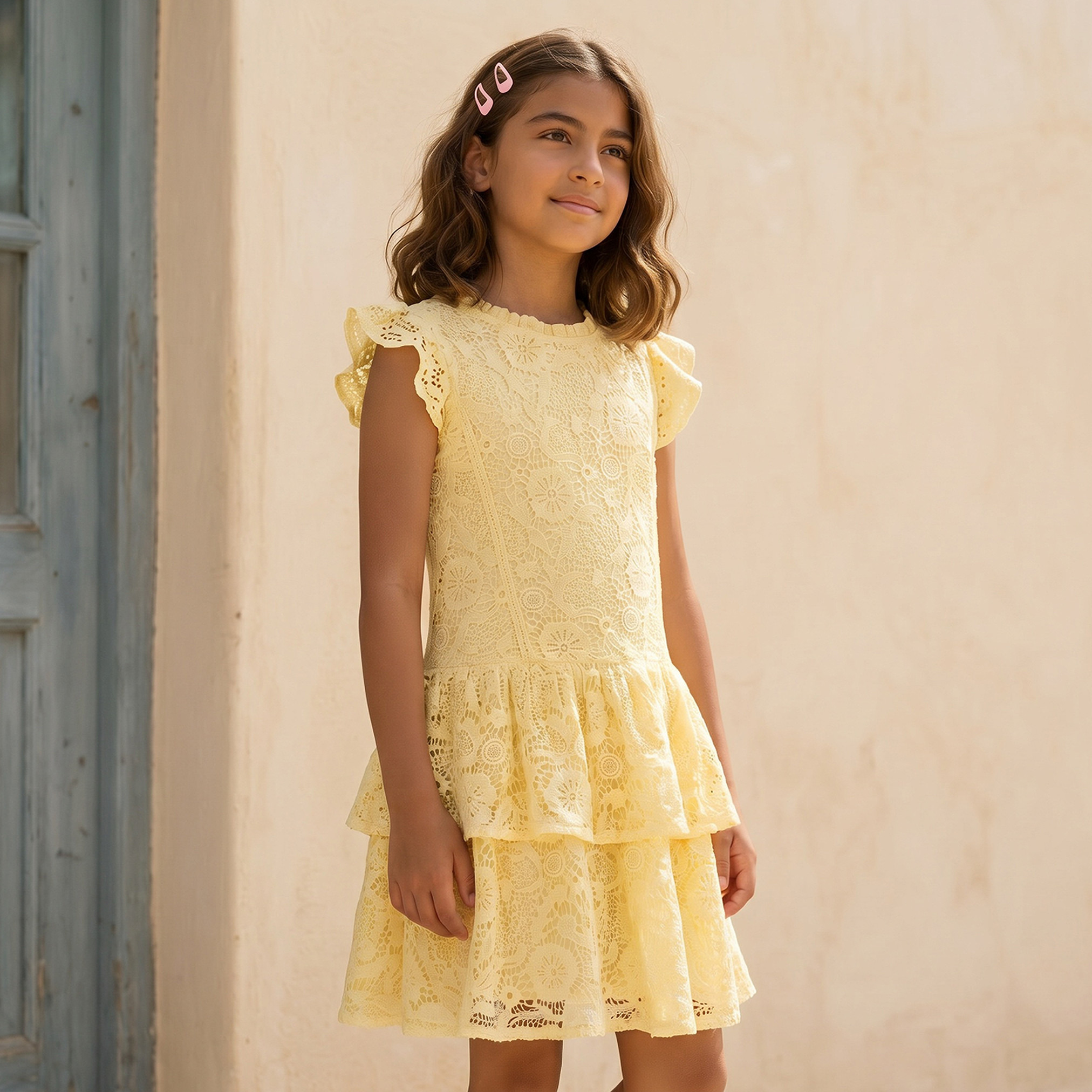 Eligo Round Neck Sleeveless Knee-Length Dress with Lace Design-girls-clothing-dressesandjumpsuits-image-1