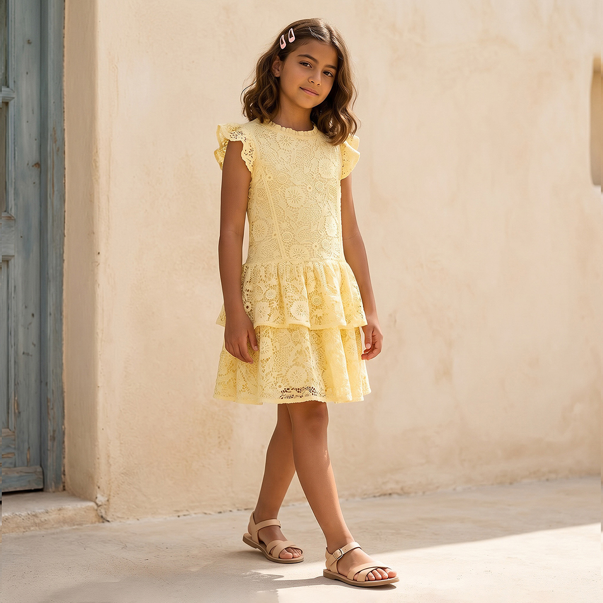 Eligo Round Neck Sleeveless Knee-Length Dress with Lace Design-girls-clothing-dressesandjumpsuits-image-2