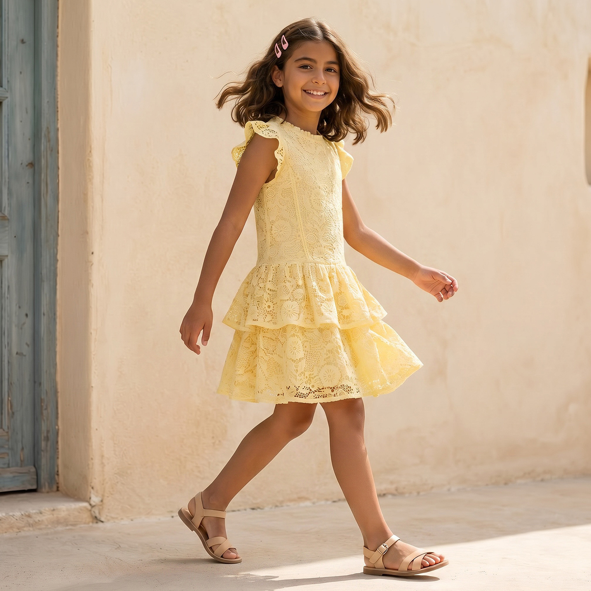 Eligo Round Neck Sleeveless Knee-Length Dress with Lace Design-girls-clothing-dressesandjumpsuits-image-5