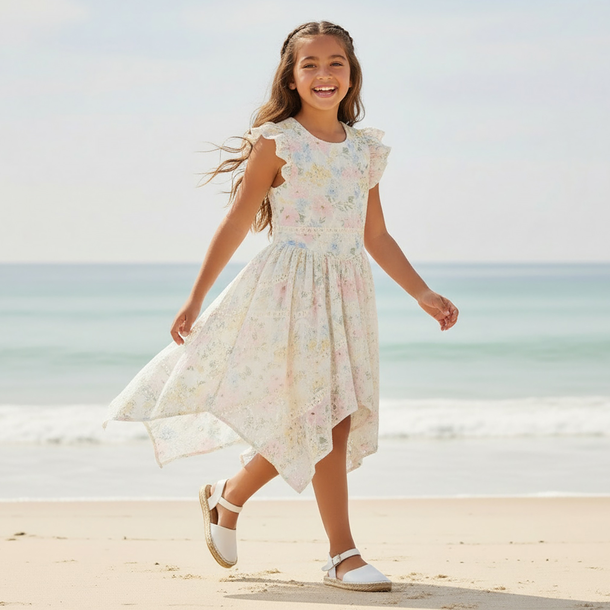 Eligo Round Neck Sleeveless Knee-Length Asymmetrical Dress with Floral Print-girls-clothing-dressesandjumpsuits-image-2