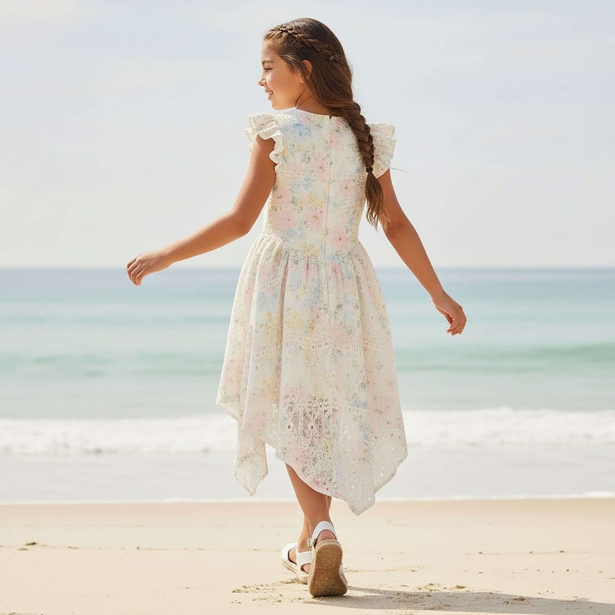 Eligo Round Neck Sleeveless Knee-Length Asymmetrical Dress with Floral Print-girls-clothing-dressesandjumpsuits-image-3