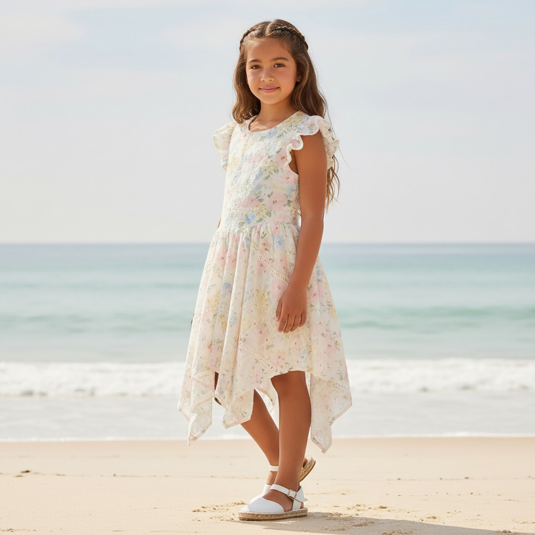 Eligo Round Neck Sleeveless Knee-Length Asymmetrical Dress with Floral Print-girls-clothing-dressesandjumpsuits-image-5